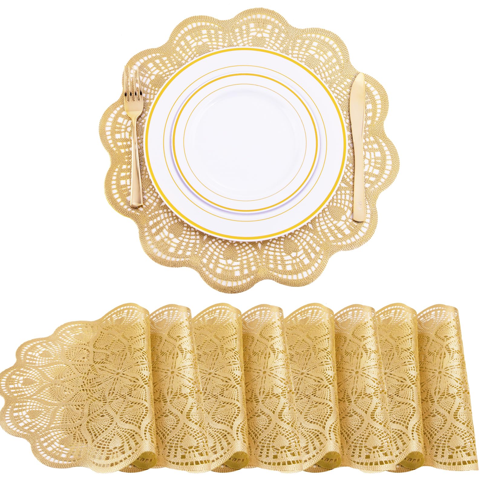 SUT 8Pcs Round Placemats,Gold Placemats,Table Placemats,Spring Placemats,Wipeable Place Mats Modern Placemats for Weddings, Holidays,Parties(15 x 15 Inches/ 38 x 38 cm)…