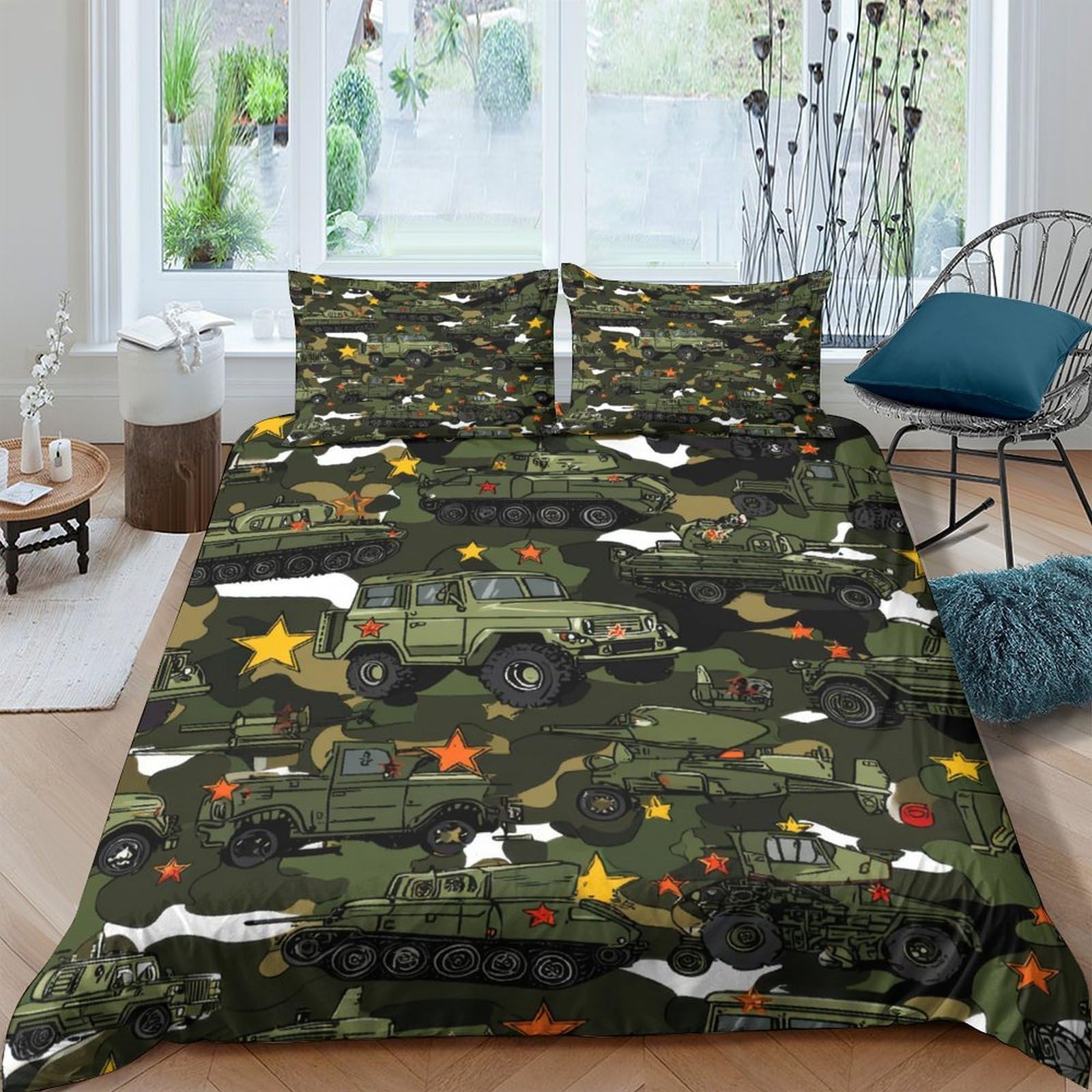 Ctjqhvkz Style-6 3D Printed Military Camouflage Fitted Sheet Microfiber Soft Army Vehicle Bed Cover For Bedroom Guest Room Dorm Easy Care Single（135X200cm）