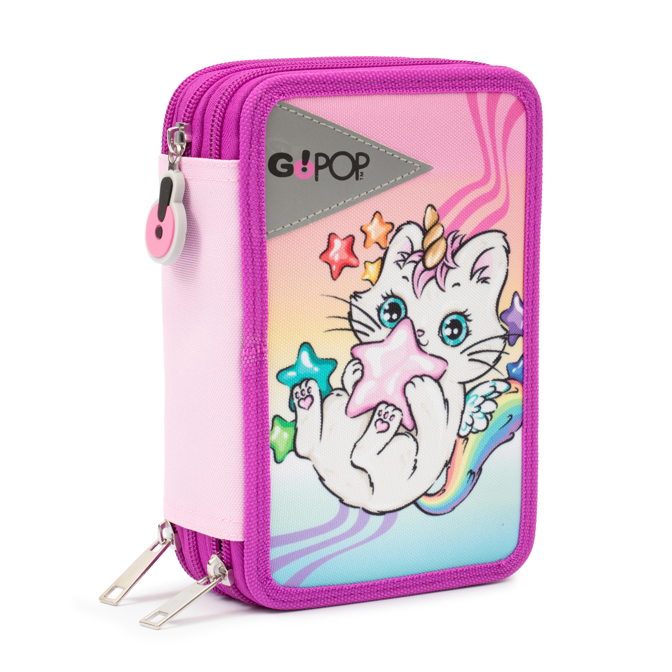 Trousse triple école garnie avec compartiments de rangement pour matériel scolaire