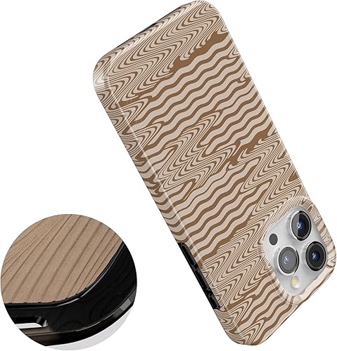 Miniatura 4 de Casely Funda para iPhone 15 Pro  Ondulación moca  Ondas marrones  Funda clásica  Compatible con MagSafe y botón de acción