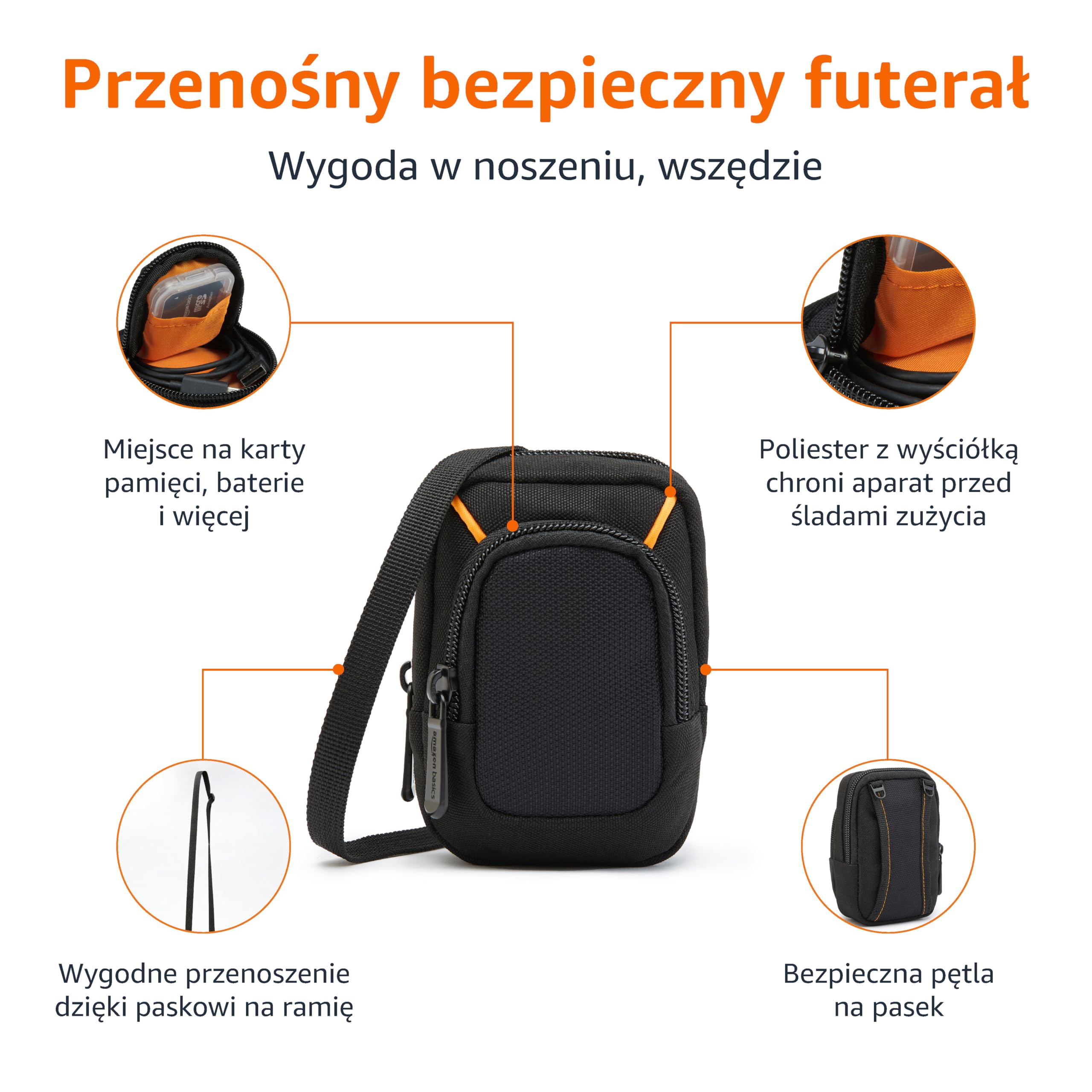 Amazon Basics Torba na aparat, do kompaktowych aparatów, średnia, czarna, jednokolorowa