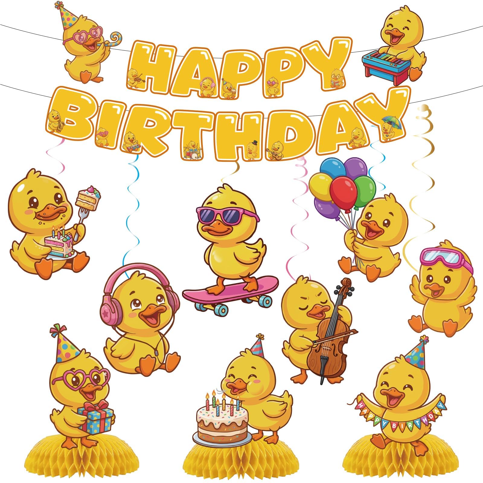 Duck Happy Birthday Banner Kids- Duck Birthday Party Supplies Baby Decor