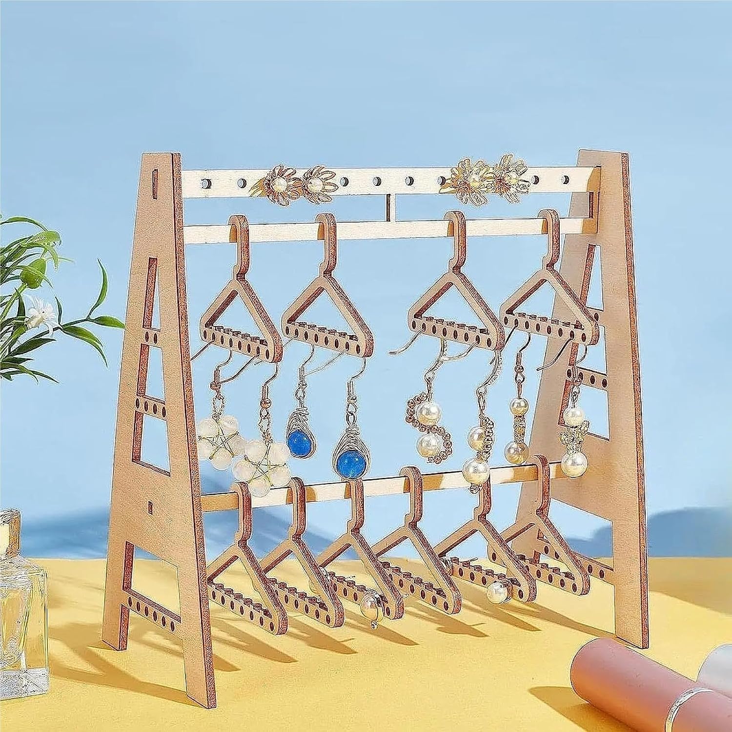 Earring Display Stand Wooden Earrings Storage Jewelry Stand Mini Coat Hanger Rack Showcase Dresser Retail Store Desktop image 4