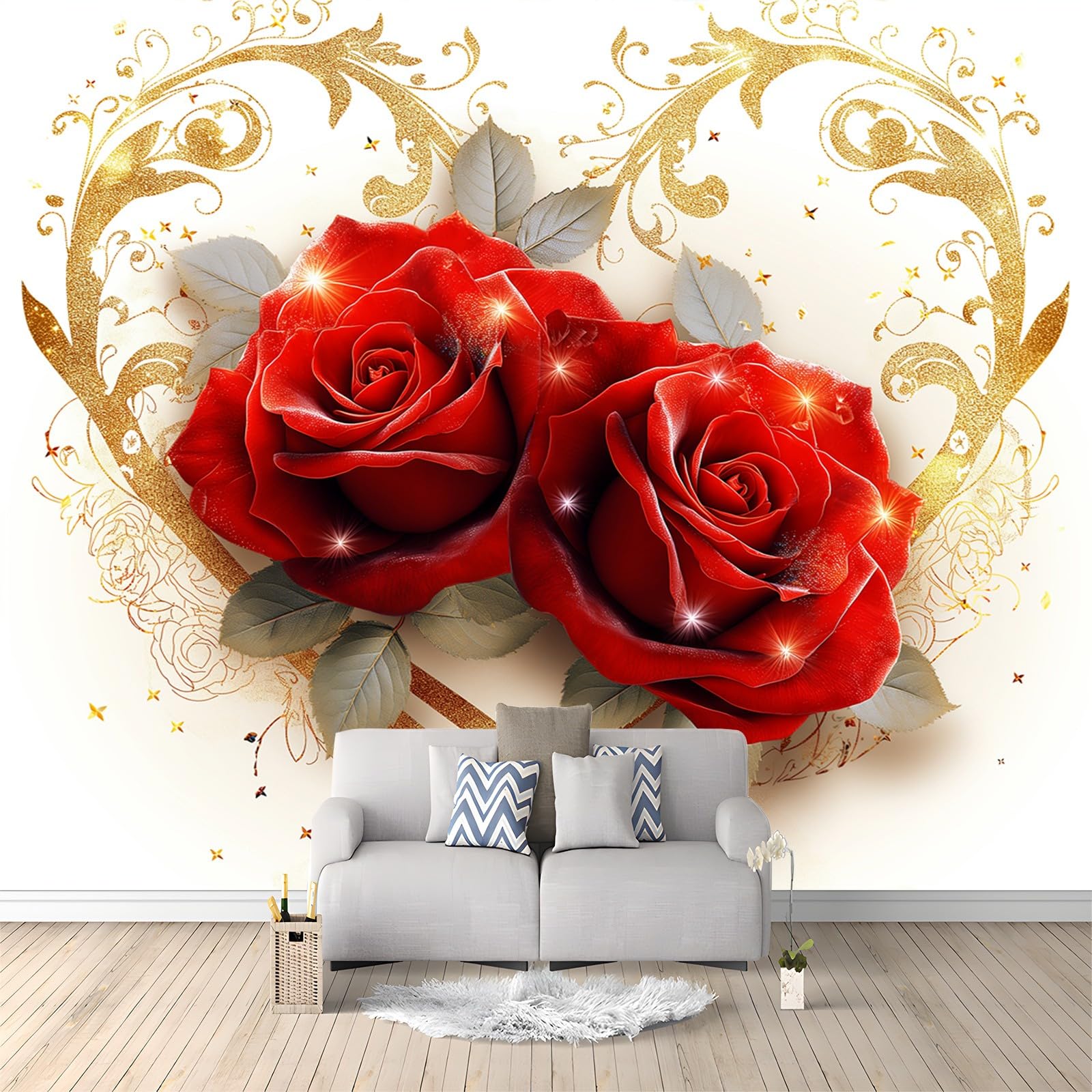Wallpaper Murals Romantic Red Rose 200 x 140cm 3D Art Photo Wallpaper, HD Print Wall Mural Giant Poster, Modern Living Room Bedroom Kids Room Backdrop Wall Decor