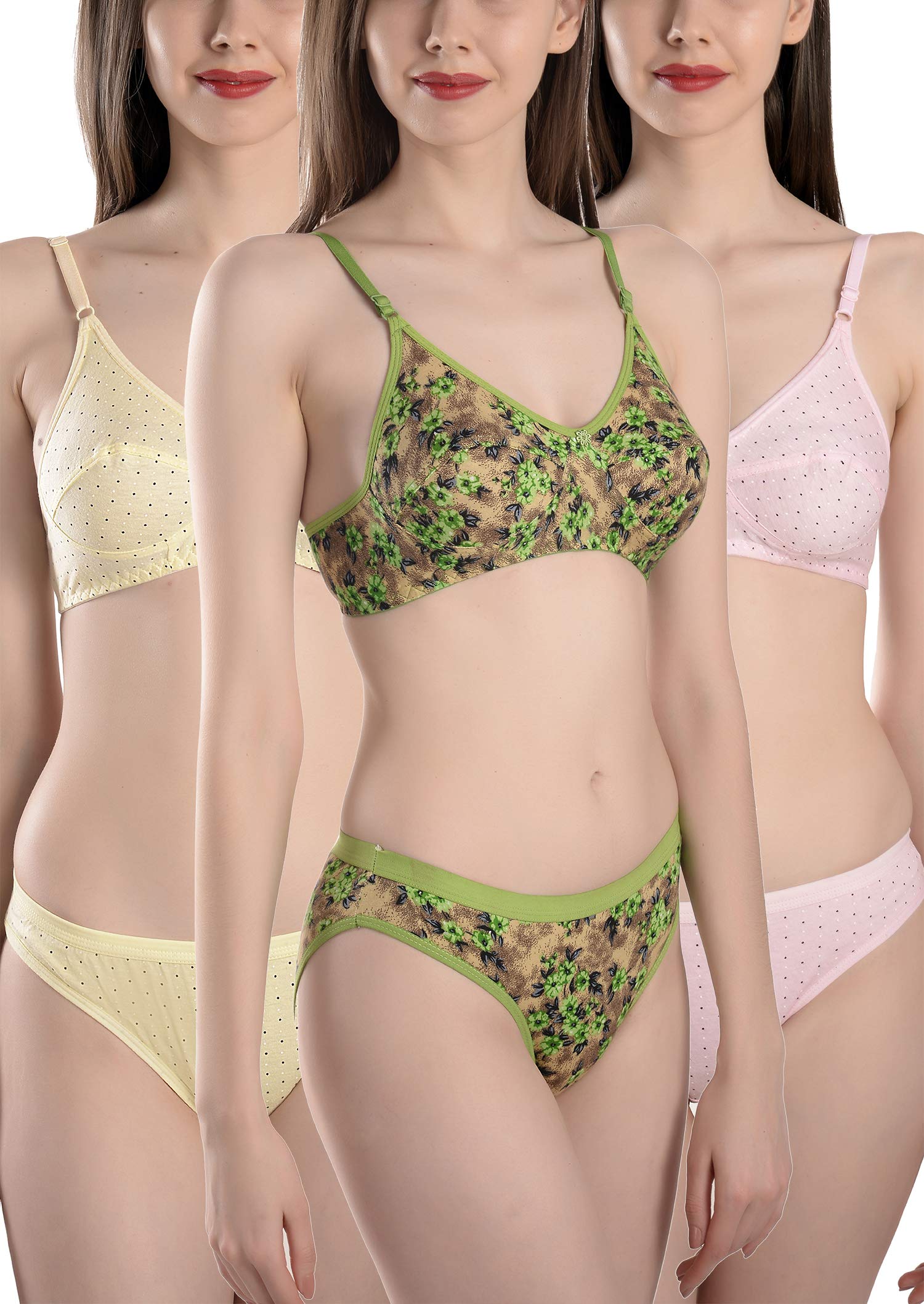 fims - fashion is my style Cotton 3 Bras & 3 Panties Set for Women Bra Panty Set Bra Panty Set for Women with Undergarments Lingerie Set for Women for Multicolour Size-32-picture-37