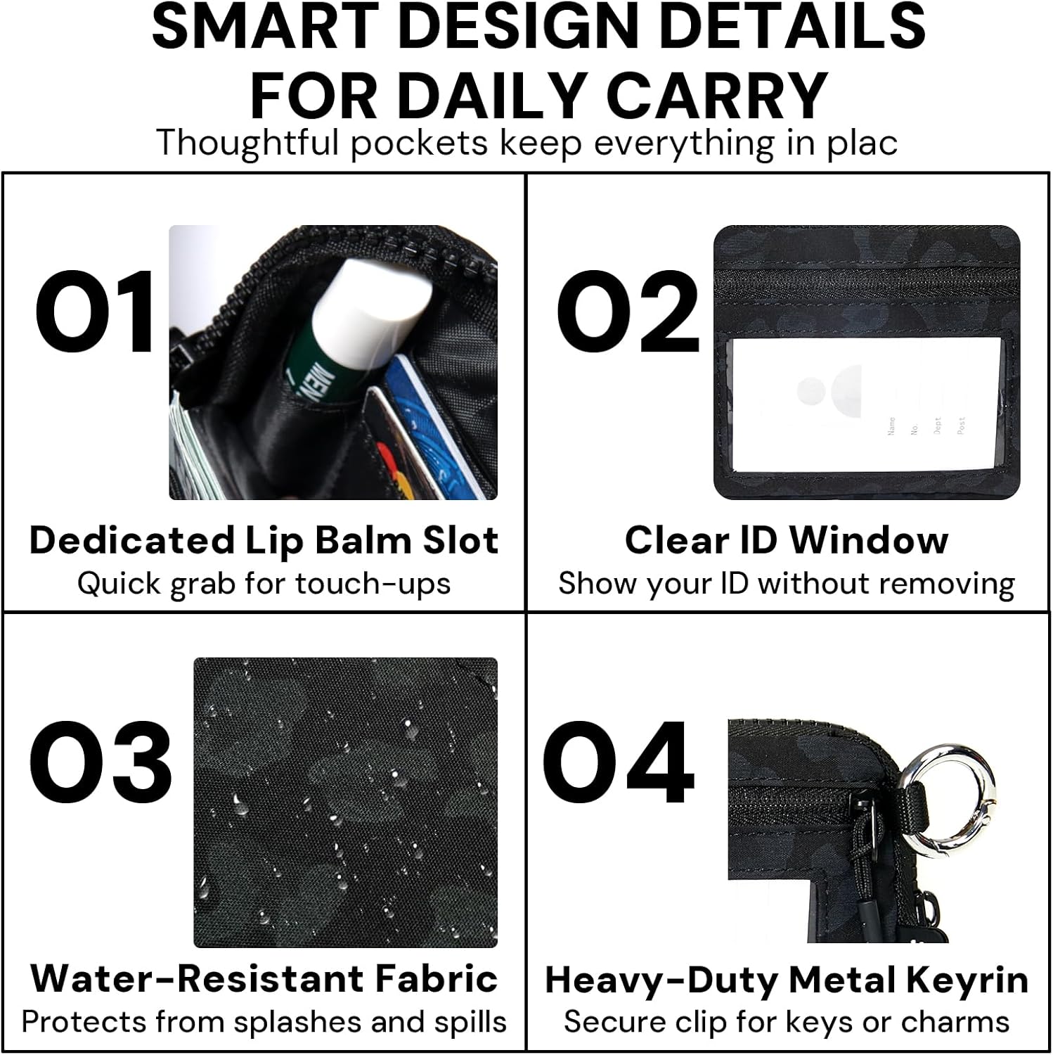 Keychain Wallet for Women Mini Zip Card Holder with ID Window Coin Purse Detachable Wristlet Small Wallets Black Leopard - Image 3