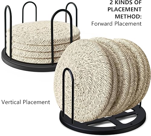 Miniatura 6 de Juego de 8 posavasos para bebidas, cerveza, café, posavasos absorbentes de algodón con soporte, posavasos bohemios para decoración del hogar,