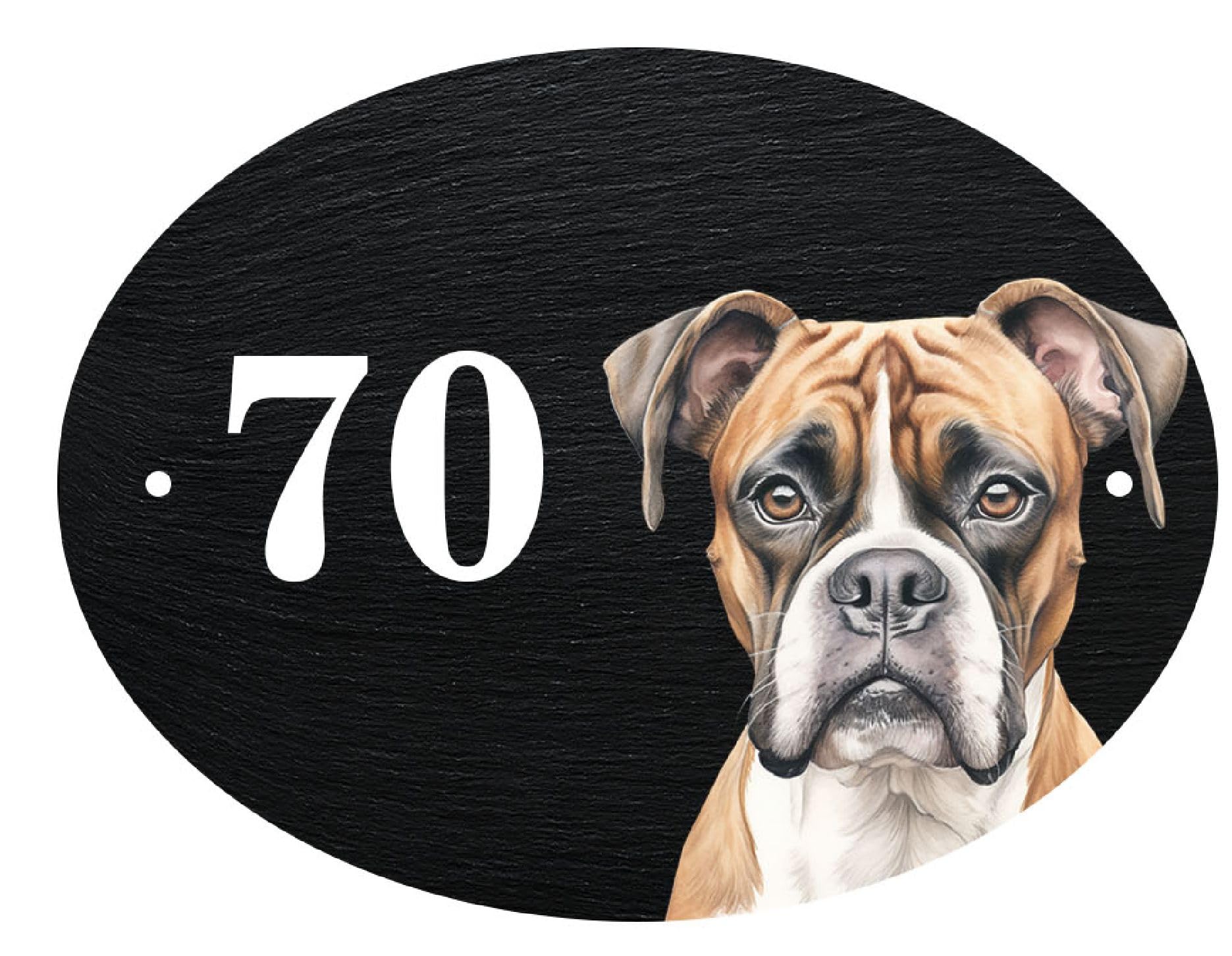 Personalised Dog Breed Oval Slate House Sign Door Plate House Number (UV PRINTED) (Boxer)