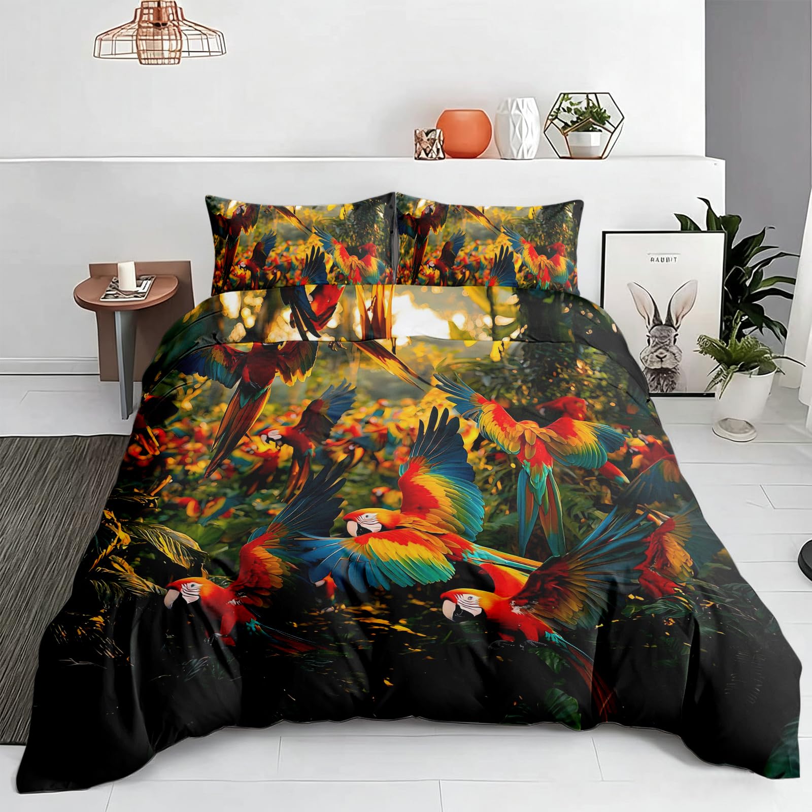 Housse De Couette 200x200 Jungle Tropicale Parure De Lit 2 Personnes