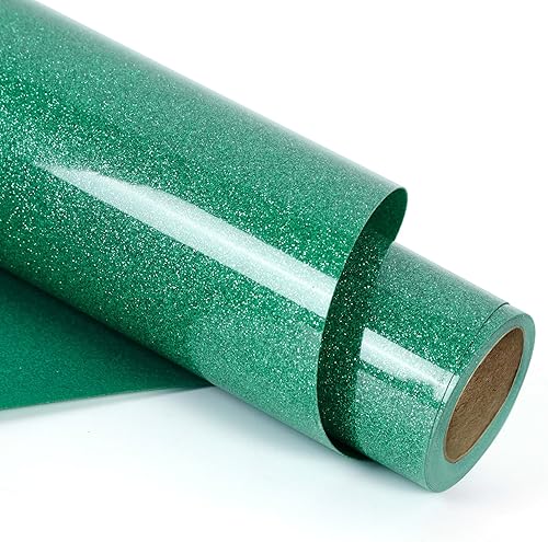 Miniatura 1 de RENLITONG - Vinilo de transferencia de calor con purpurina verde de 12 pulgadas por 8 pies, rollos de vinilo para planchar para silueta de camiseta,