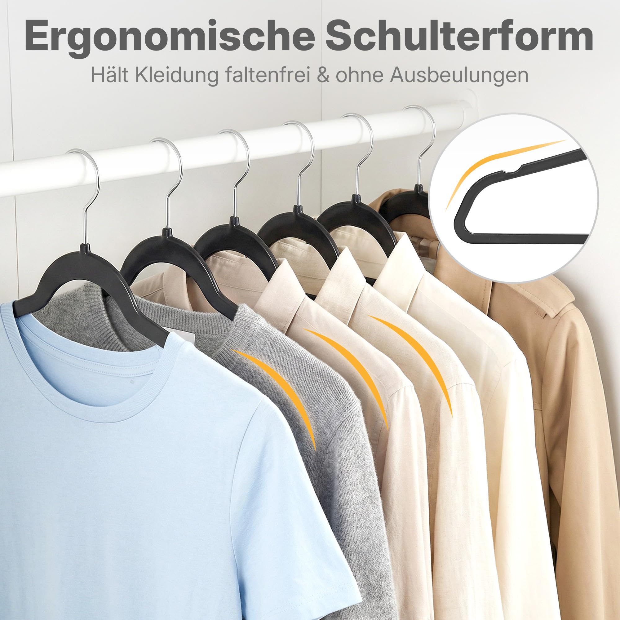 HOUSE DAY Schwarz Kleiderbügel Kunststoff 20er Pack, 0,5cm Ultradünn Platzsparend Kleiderbügel, Fusselfrei & Abwischbar bügel mit 360° Drehbarer Haken, Ideal für Anzüge, Mäntel & Shirts - 5
