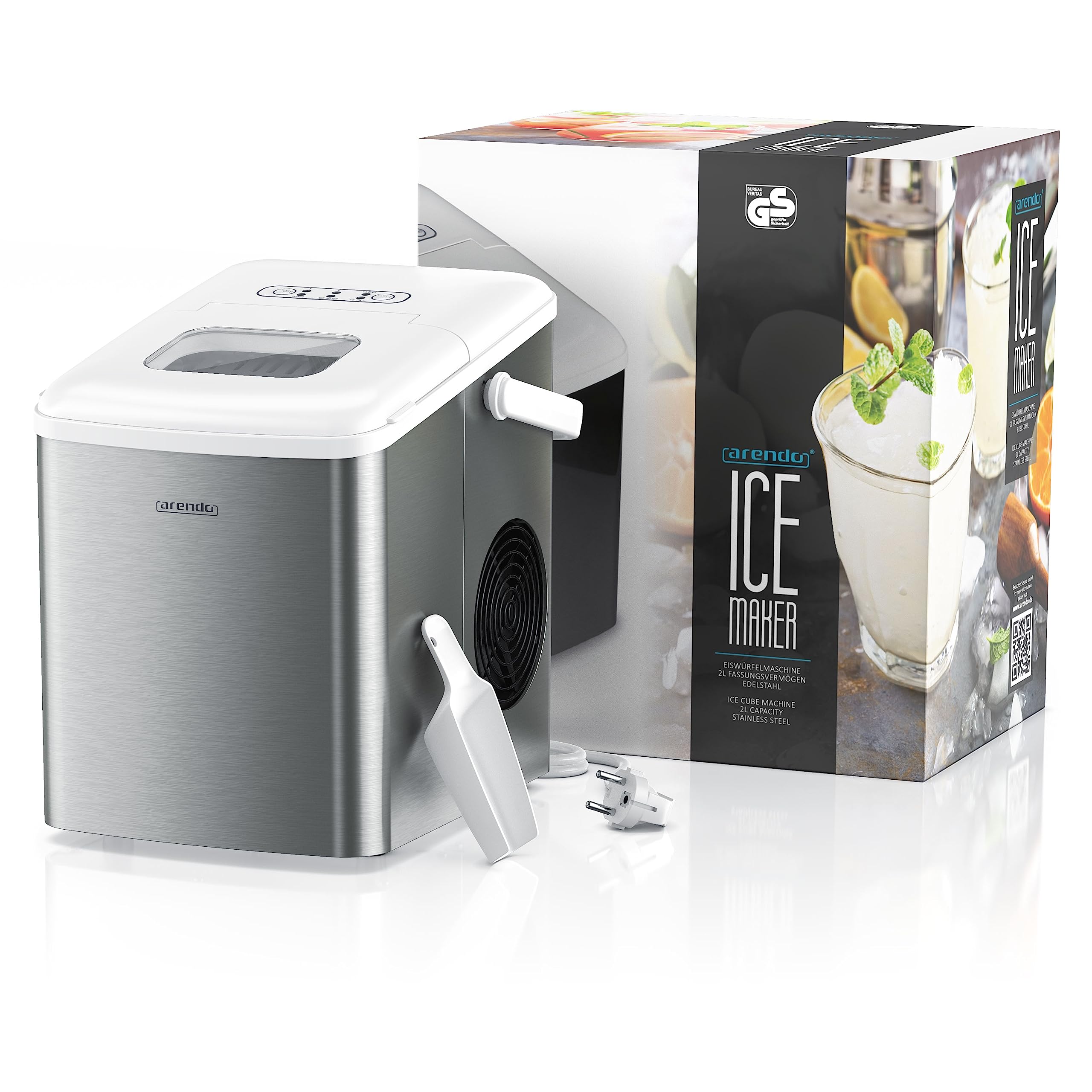Arendo Eiswürfelmaschine Edelstahl Ice Cube Maker mit Kühlung BPA frei