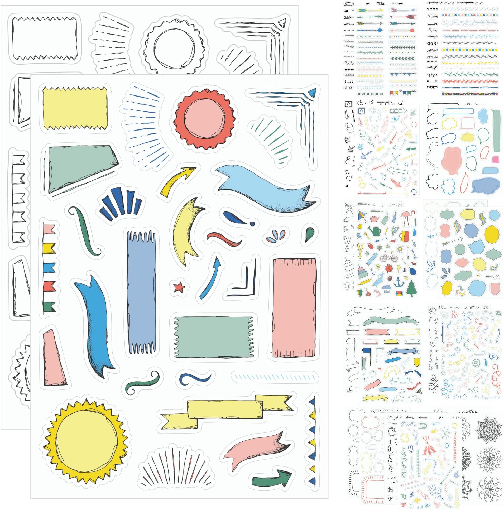 Ultimate Design Elements Planner Stickers Set - Value Pack of 24 Sheets - Clear Stickers, Banners, Arrows, Mandala Coloring - Cute Supplies and Accessories for Bullet Dotted Journals or Scrapbooking
