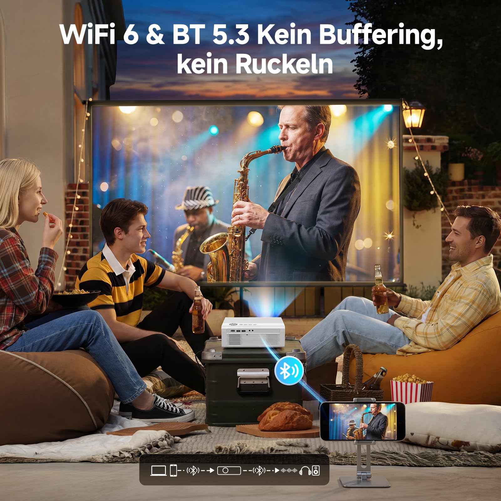 4K Smart Beamer mit WLAN & Bluetooth, KOGATA Projektor mit Autofokus, 6D Keystone, HDR10+ | Kompatibel mit Netflix-App & Dolby Audio | Heimkino Beamer für Garten & Streaming ohne TV-Stick