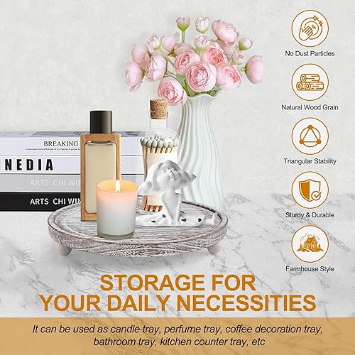 Vista 3 de Juego de 4 portavelas de madera, bandeja elevadora para velas de madera, soporte para velas de té, mesa de café de granja, bandeja decorativa