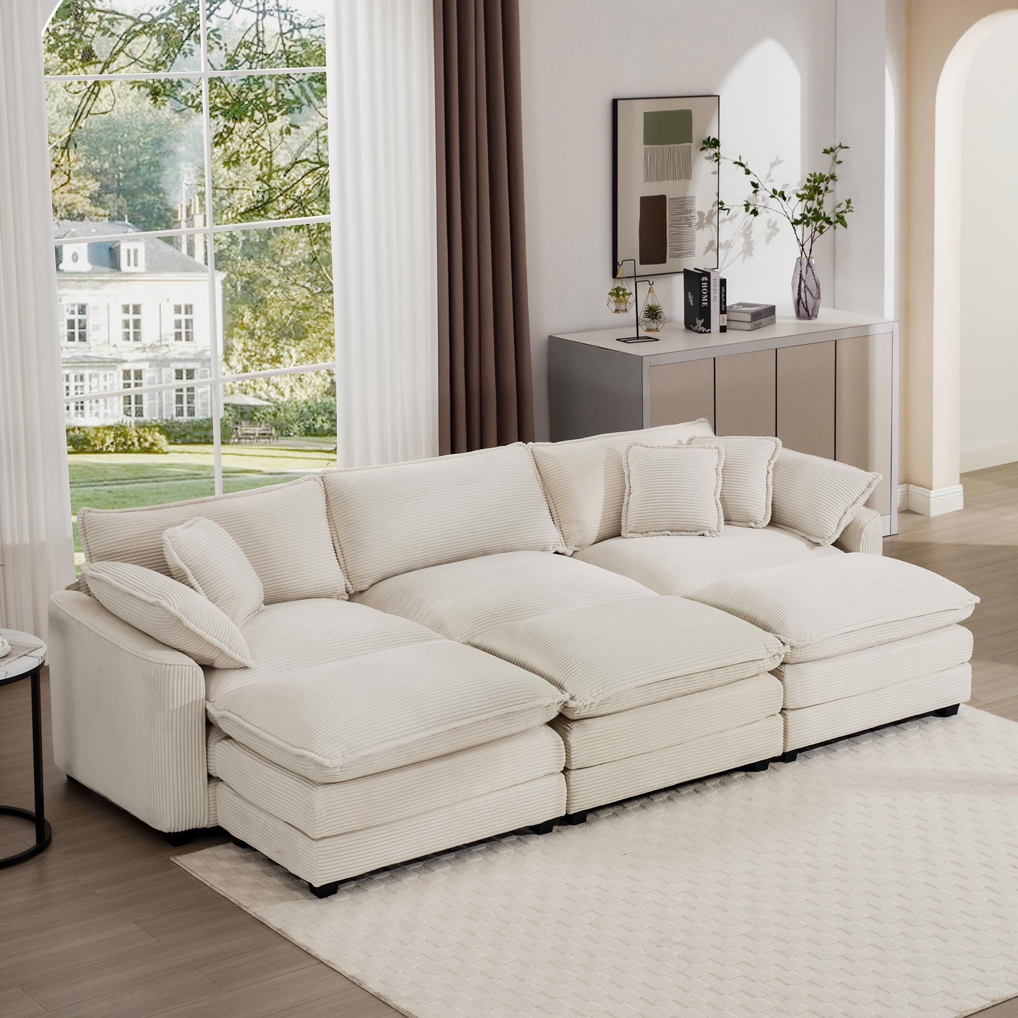 Amazon.com: Aoowow Corduroy 3 Seater Sleeper Couch with Ottomans