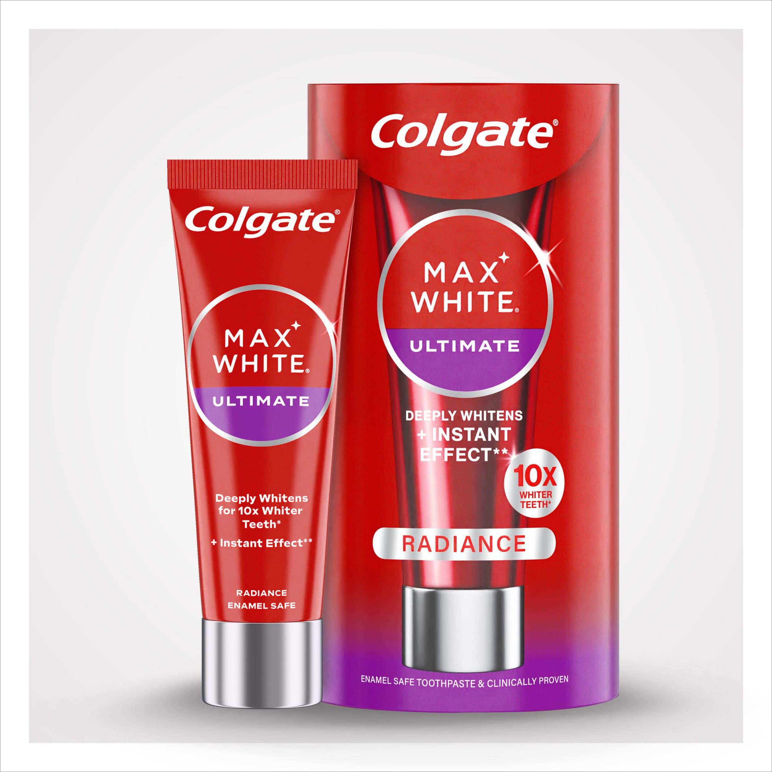 Colgate Max White Ultimate Radiance pasta do zębów 75 ml | natychmiastowe rozjaśnienie zębów* | Colgate pasta do zębów usuwa głęboko osadzone przebarwienia** | Delikatna dla szkliwa zębów