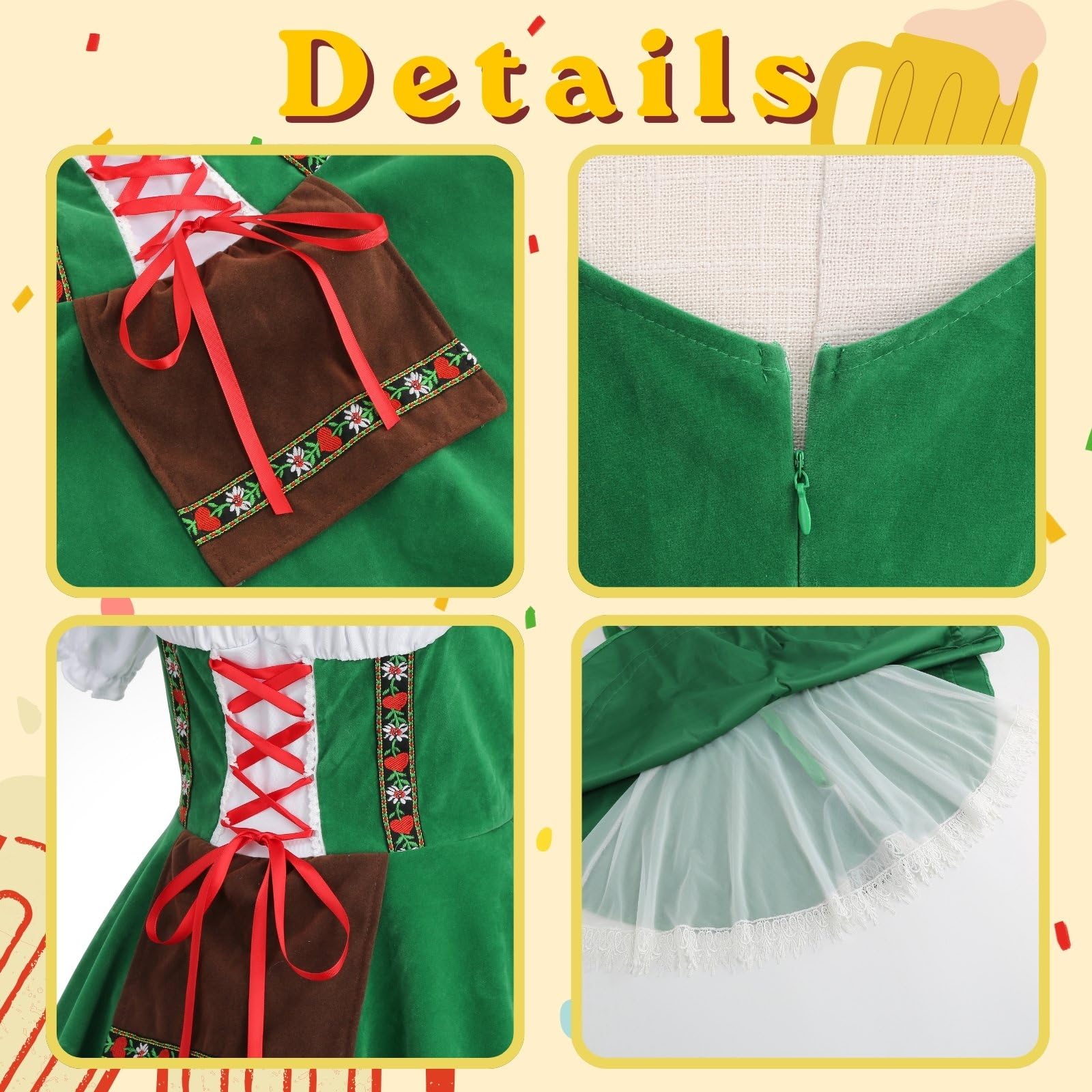 maxToonrain Disfraz de Oktoberfest para mujer, vestido tradicional de cerveza alemana, disfraz de Halloween de manga corta abombada para mujer