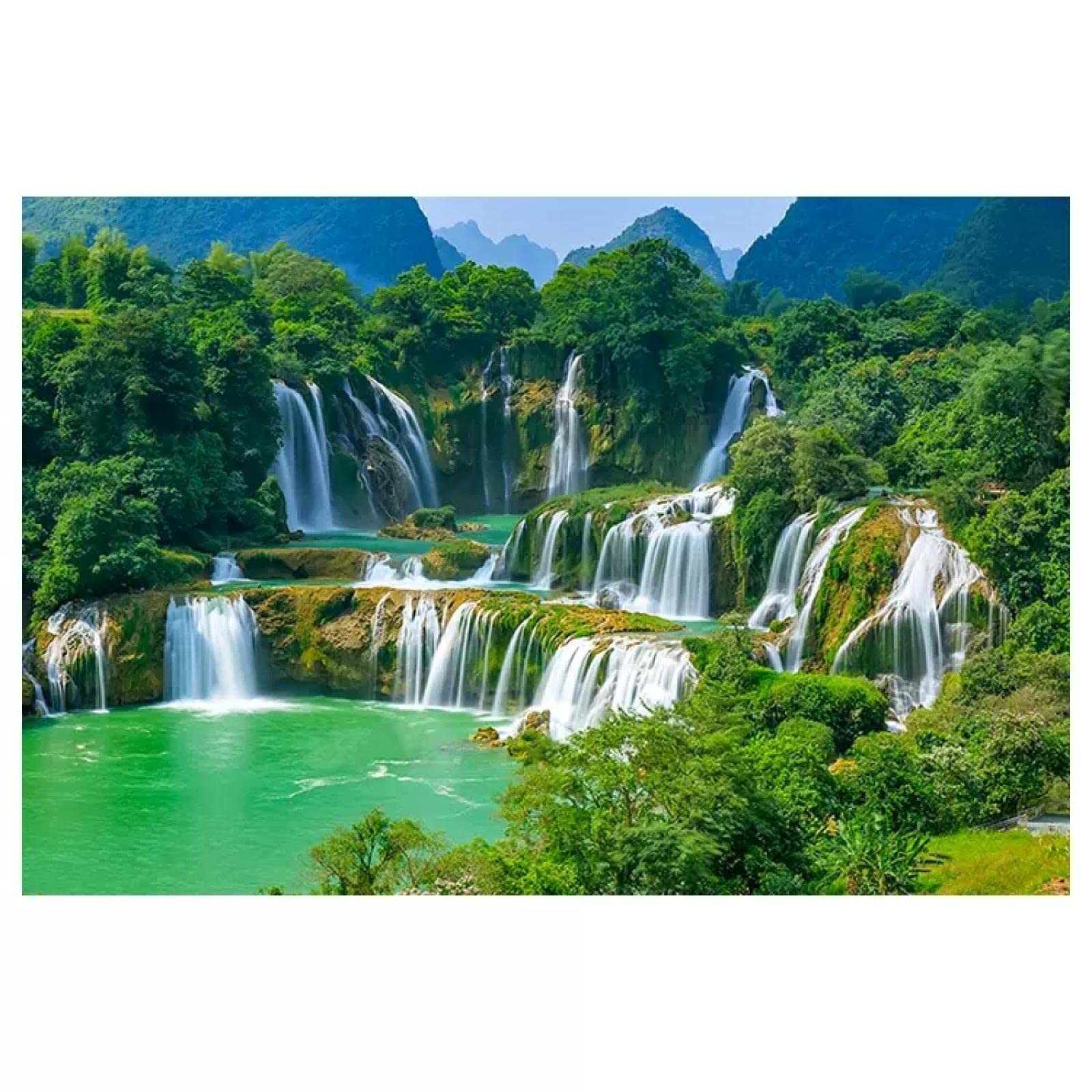 Quadro su tela cinese con cascata di foresta verde, stampa panoramica su tela, stampa artistica da parete, paesaggio, per soggiorno, 70 x 100 cm, senza cornice