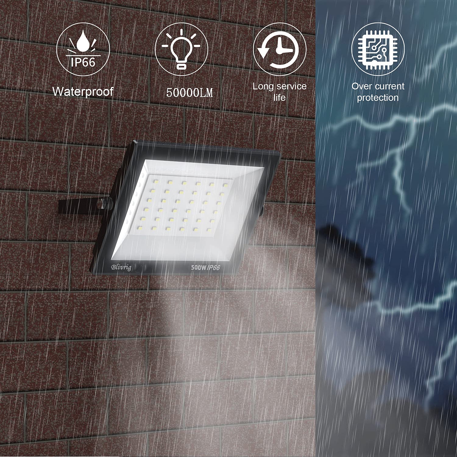 500W Focos LED Exterior 3000K Blanco cálido, 50000LM Super Brillante Lampara LED Pared Techo, LED Luz Foco IP66 Impermeable, Iluminación LED para Garaje, Patio, Terraza | IP66 - Foco impermeable para exteriores (120°, para jardín, garaje, patio trasero)