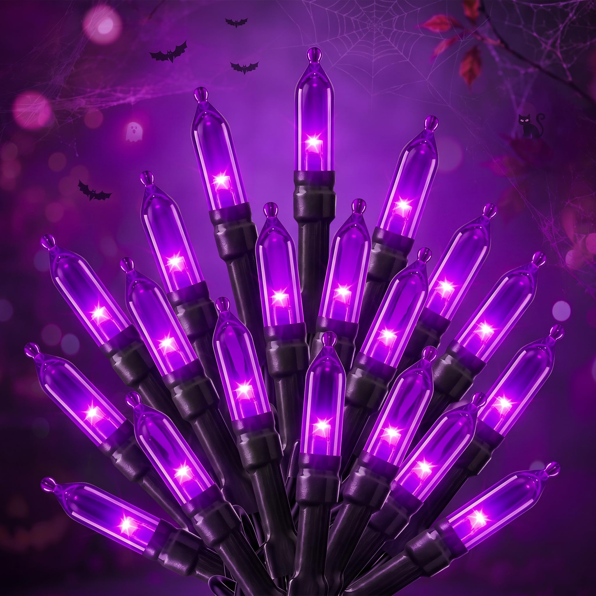 Purple LED Outdoor Halloween Lights, 39Ft 100 LED Halloween String Lights