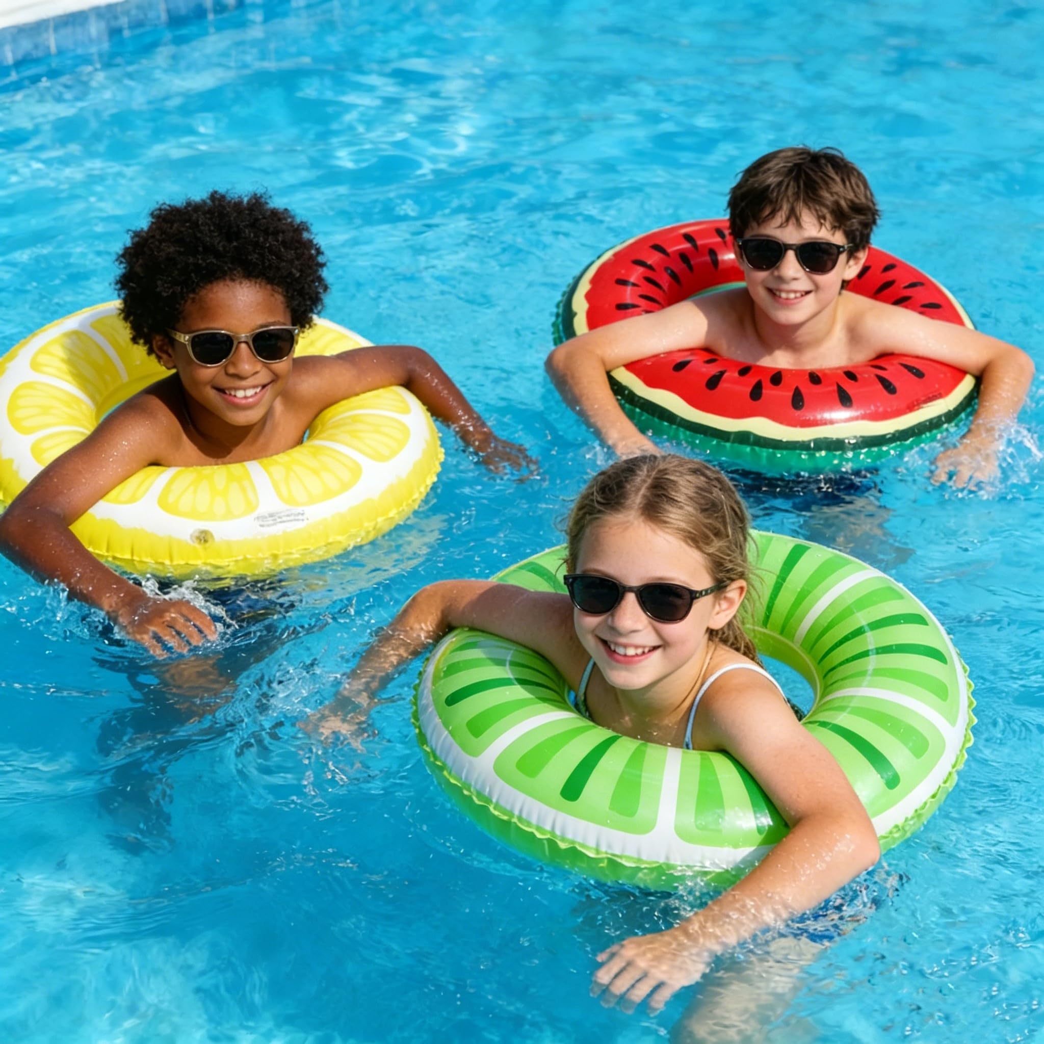Chennyfun 6 PCS Ciambella Salvagente Frutta, Anello da Nuoto Frutta Gonfiabile per Bambini e Adulti Set, con Motivo di Fruit, con Pallone da Spiaggia per Nuotare Spiaggia Festa Decorazione per Feste