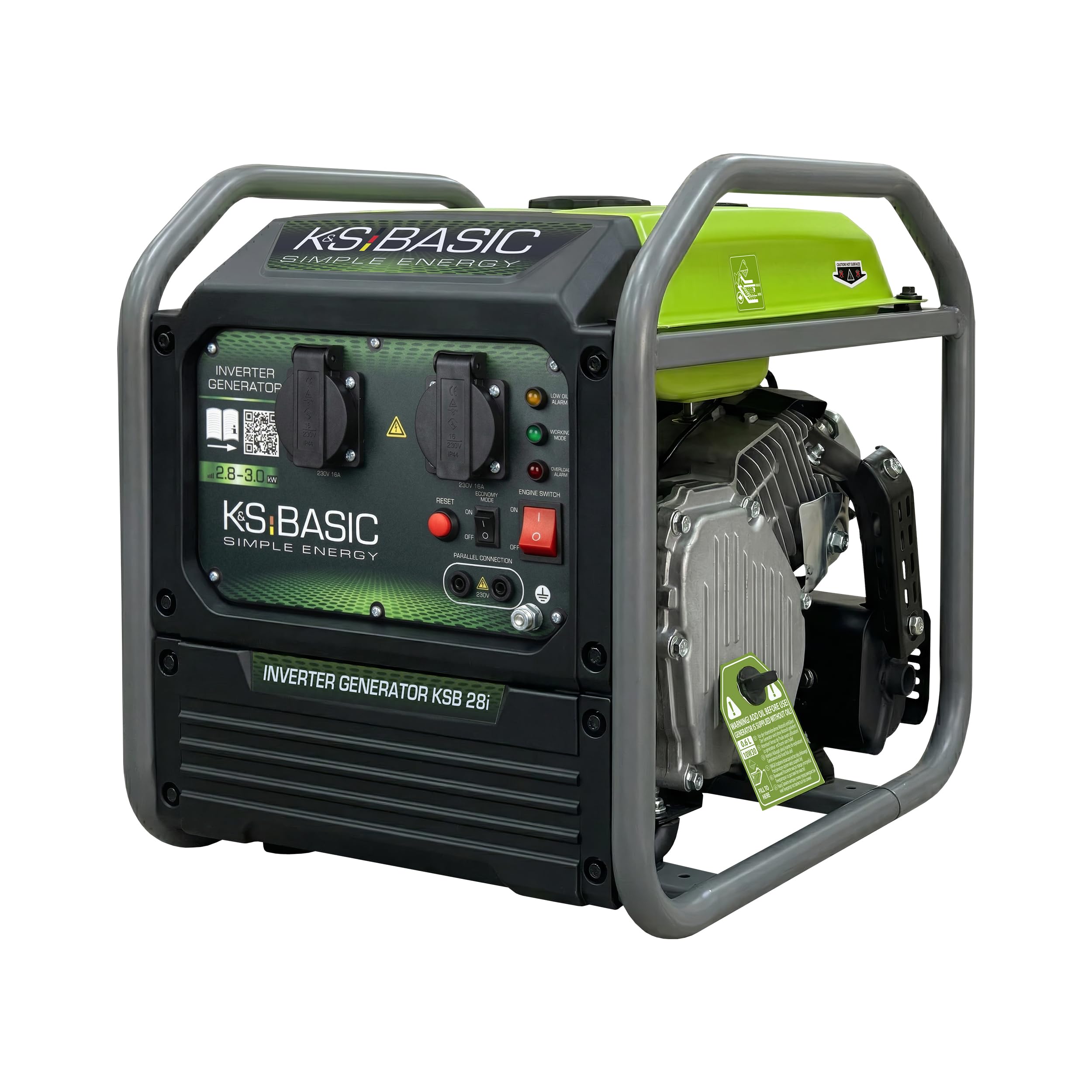 K&S BASIC 28i Inwerterowy generator 3000 W, agregat prądotwórczy na benzynę, agregat prądotwórczy 230 V z czystą falą sinusoidalną, generator prądu z trybem Eco i równoległym działaniem, moc
