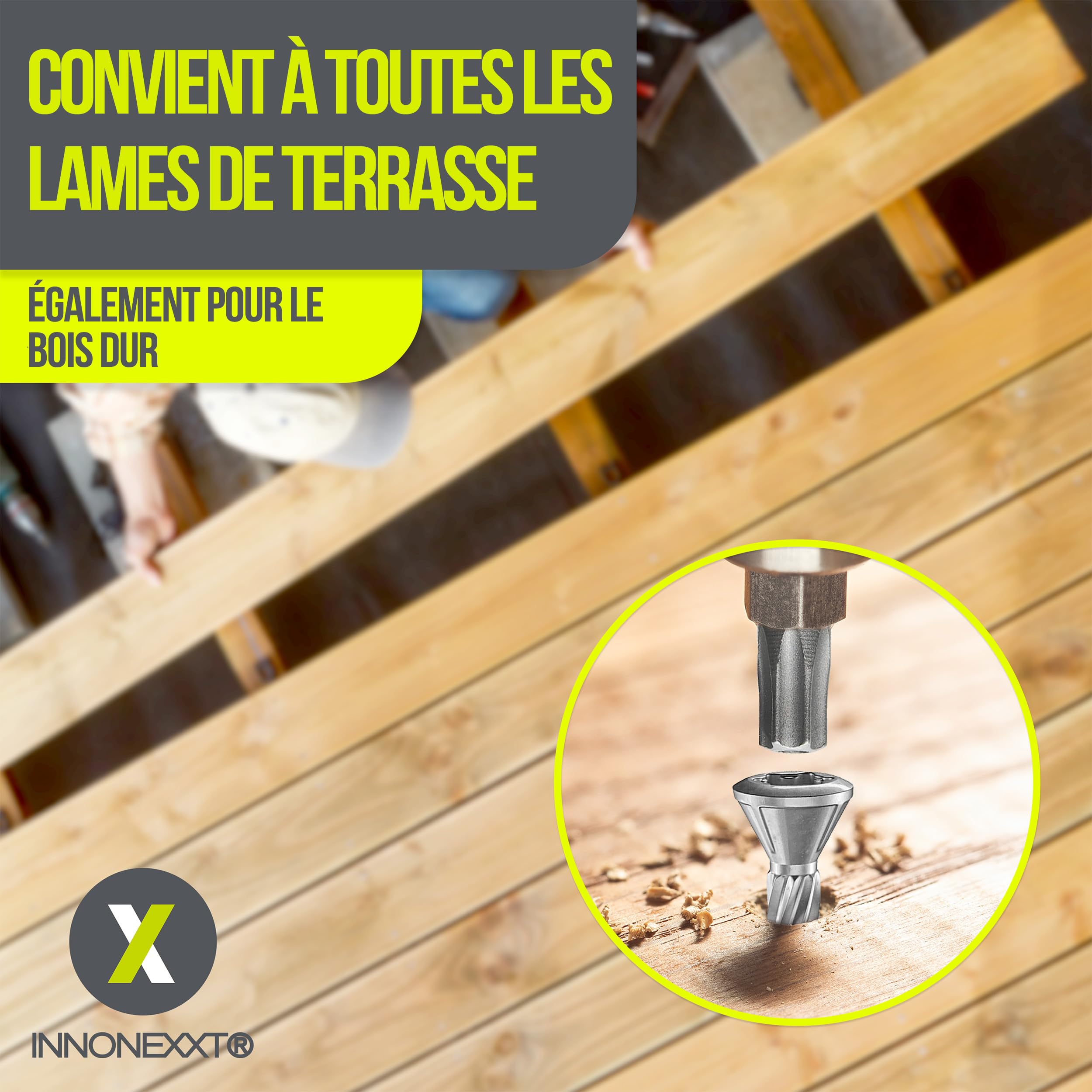 Haut de gamme Vis pour terrasse en acier inoxydable avec embout | A2-5,0 x 40 mm 200 pièces TX25 | Dentelle coupée | Vis à bois, inox, torx Nervures de fraisage |