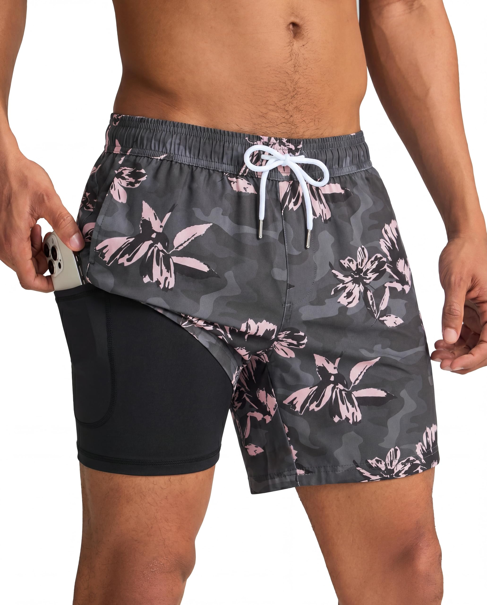 maamgic Mens Swim Trunks with Compression Liner 5 Inch Quick Dry for Beach