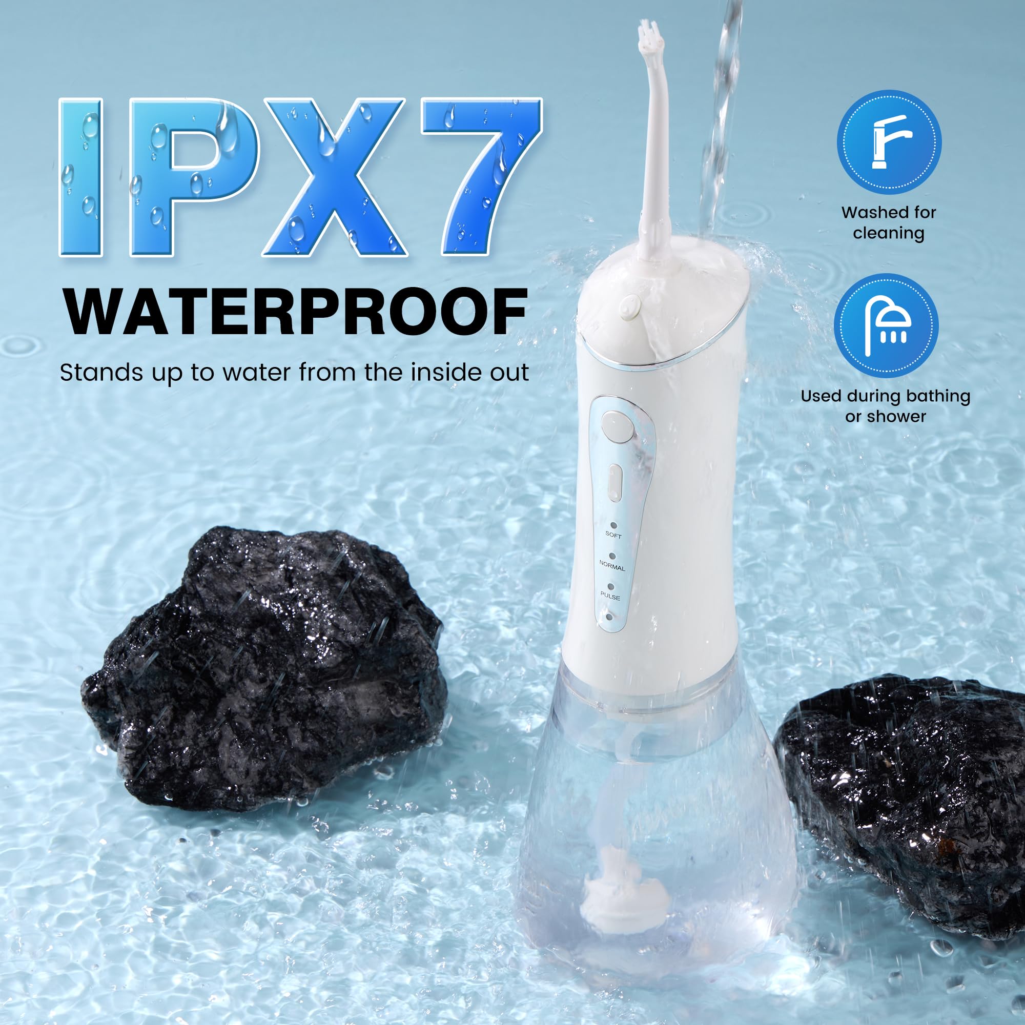 Irrigador bucal inalámbrico de 3 modos para una limpieza eficaz de los dientes, portátil e impermeable IPX7, elige tu color (negro, blanco, rosa)