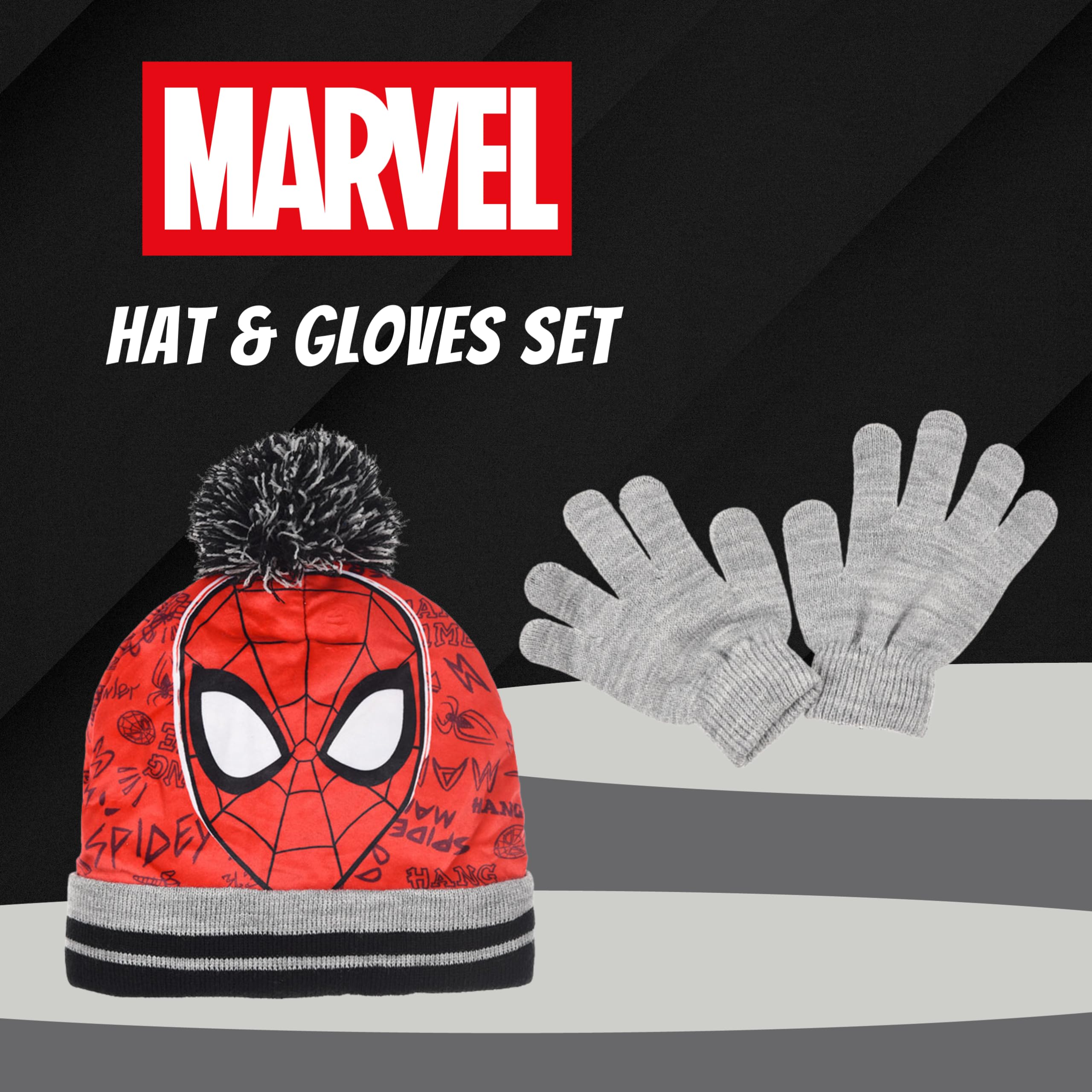 Marvel Spiderman Conjunto de Invierno para Niño Gorro y Guantes Gris