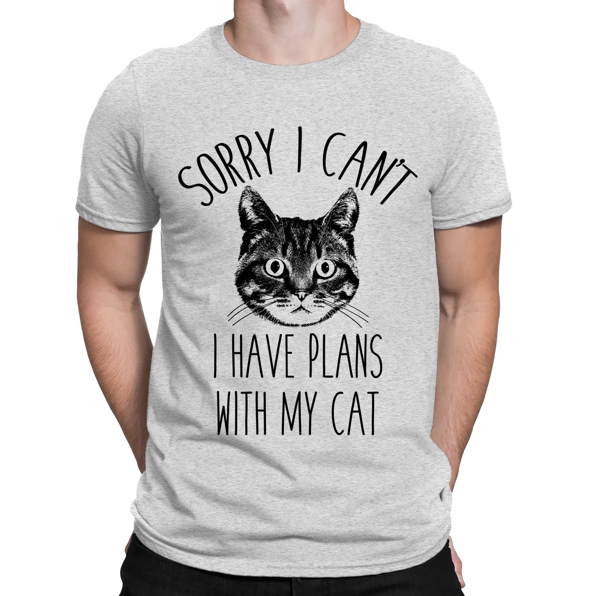 Flip Men's Heather Grey Sorry I Cant I Have Plans With My Cat Funny Slogan T-Shirt (2Xl)