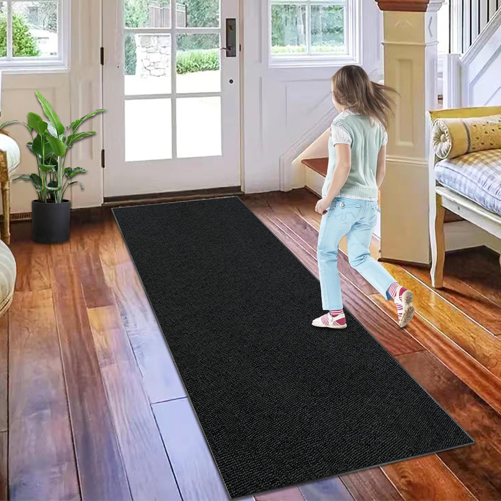 Tappeto Passatoia Corridoio Lungo Tappeti Cucina Lavabile Antiscivolo Moderna Tappeto per Cucina al Metro 70 x 150 cm Tappeti Runner Ingresso Ingresso per Ufficio Entrata Bagno Salotto Nero