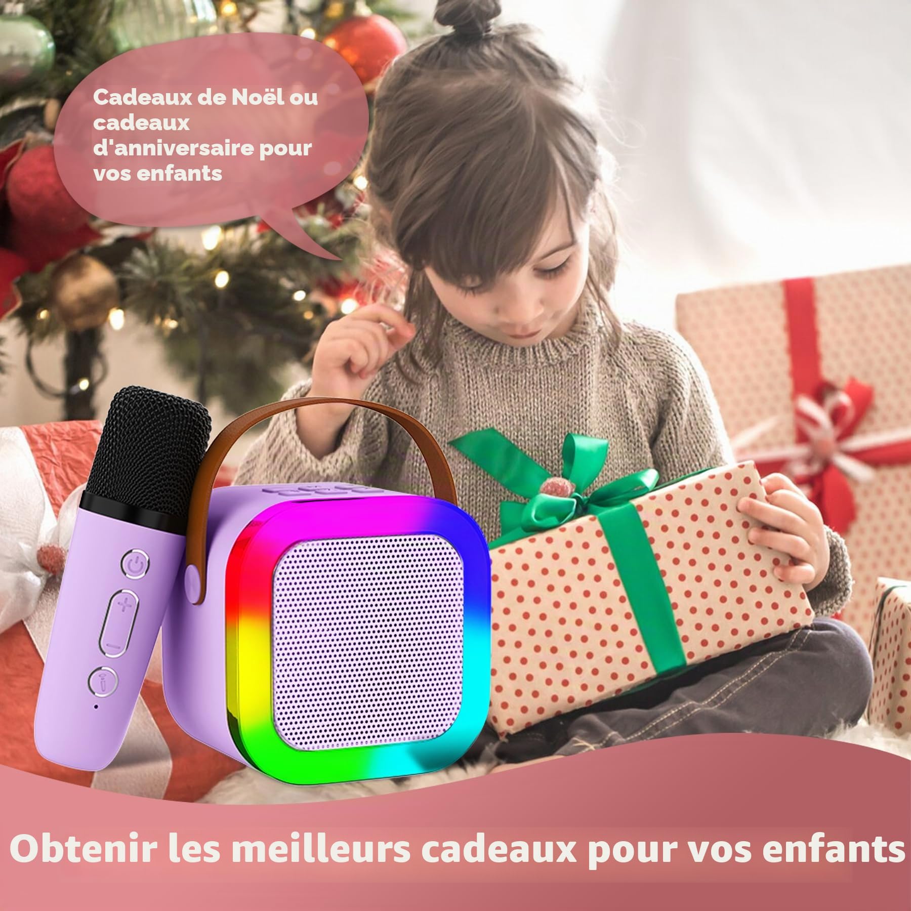 Mini Machine de karaoké pour Enfants et Adultes, Mini Machine de karaoké avec 2 Microphones sans Fil, Cadeaux d'anniversaire pour Filles âgés de 6, 7, 8, 9, 10, 12 Ans, Purple