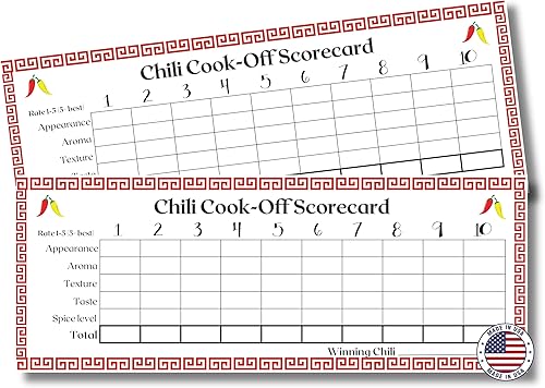 Chili Cook Off Competition Scorecard - Chili Judging Ballots for Your Chili Cook-off - 25x voting cards - USA Made and Designed