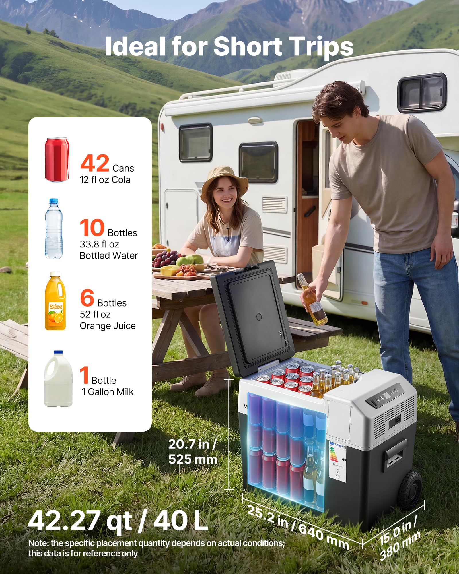 VEVOR Nevera Portátil para Coche 40 L con Compresor, Refrigerador para Coche Temperatura Ajustable de -22 a 10 °C, 12/24 V CC y 100-240 V CA, con Ruedas y Asa Retráctil, para Autocaravanas, Camping