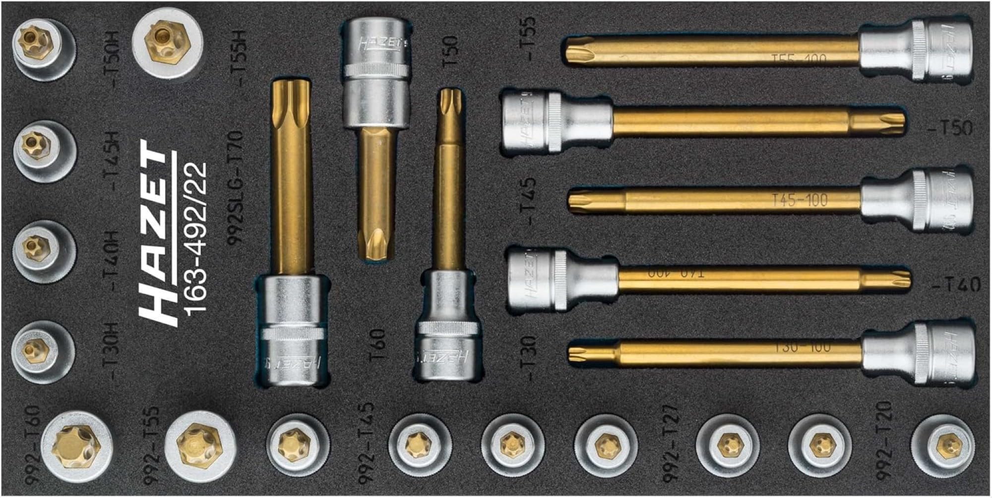 Hazet Torx destornillador de llave de vaso de Juego, Interior de cuadrado (Robertson) 12,5 = 1 ⁄ 2 pulgadas, número de herramientas: 22, 1 pieza, recubrimiento TIN, 163 – 492/22