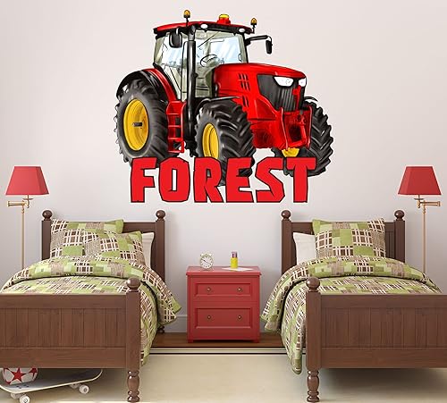 Calcomanías de pared con nombre personalizado, calcomanía de pared de tractor, decoración de pared con nombre para niños, calcomanías de pared para