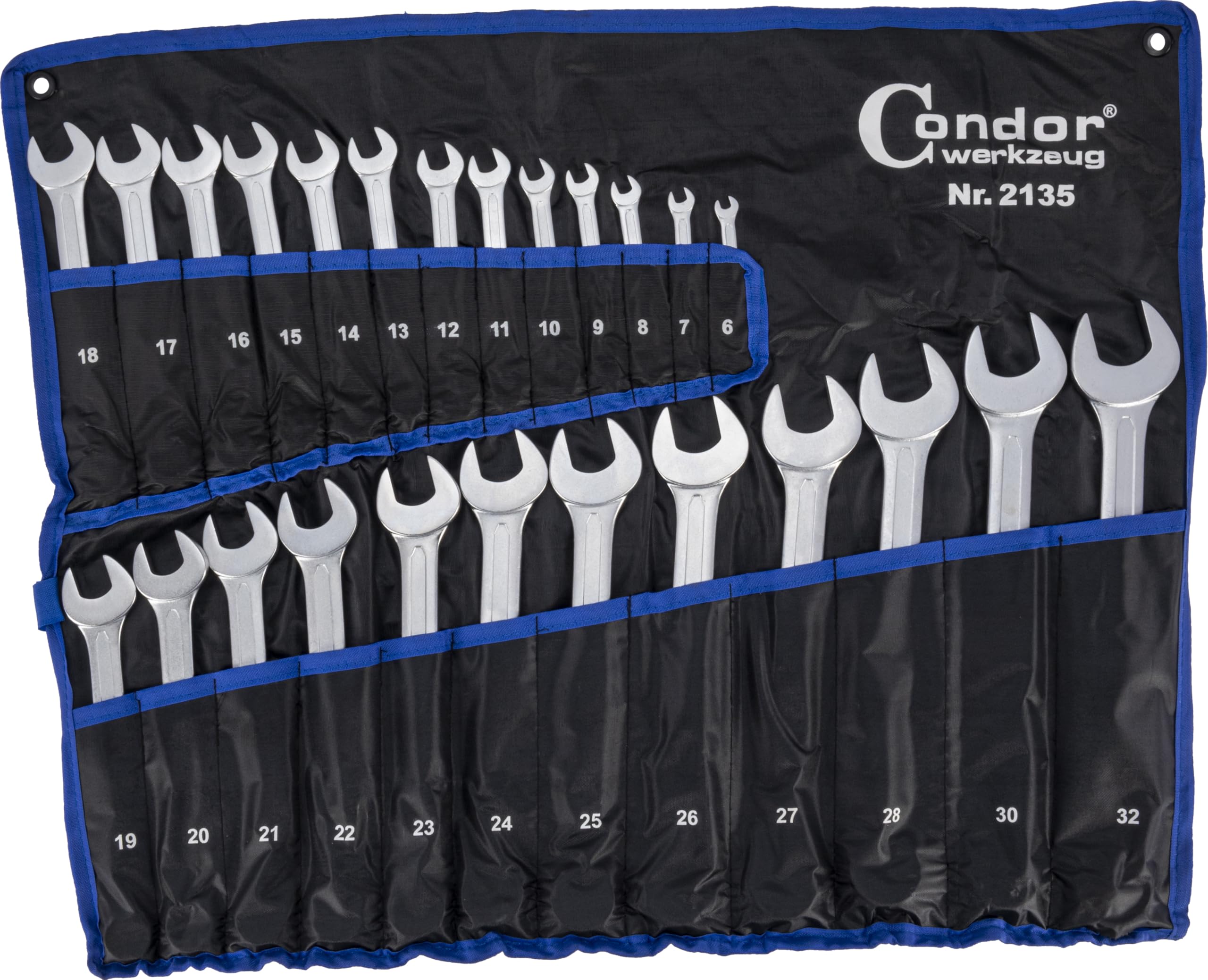 CONDOR Tool 2135 - Set di chiavi ad anello a forchetta, 25 pezzi, 6-32 mm, set di chiavi ad anello, set di chiavi inglesi, attrezzi professionali