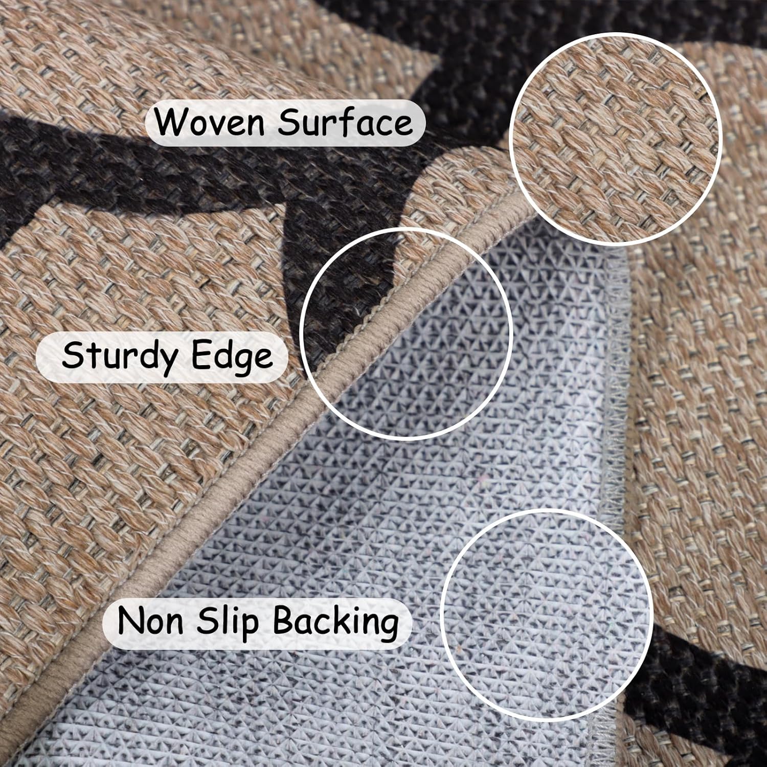 2x10Ft Easy Jute Runner Rugs for Hallway, Geometric Washable Farmhouse Kitchen Rug Runners Non Slip, Long Moroccan Trellis Woven Outdoor Indoor Floor Carpets for Entryway, Black and Tan