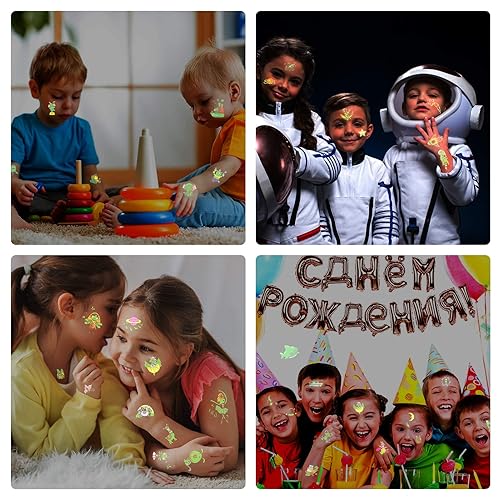 Miniatura 7 de HOWAF Tatuaje temporal para niños 14 hojas que brillan en la oscuridad tatuajes luminosos tatuajes tatuajes tatuajes falso impermeable para niños