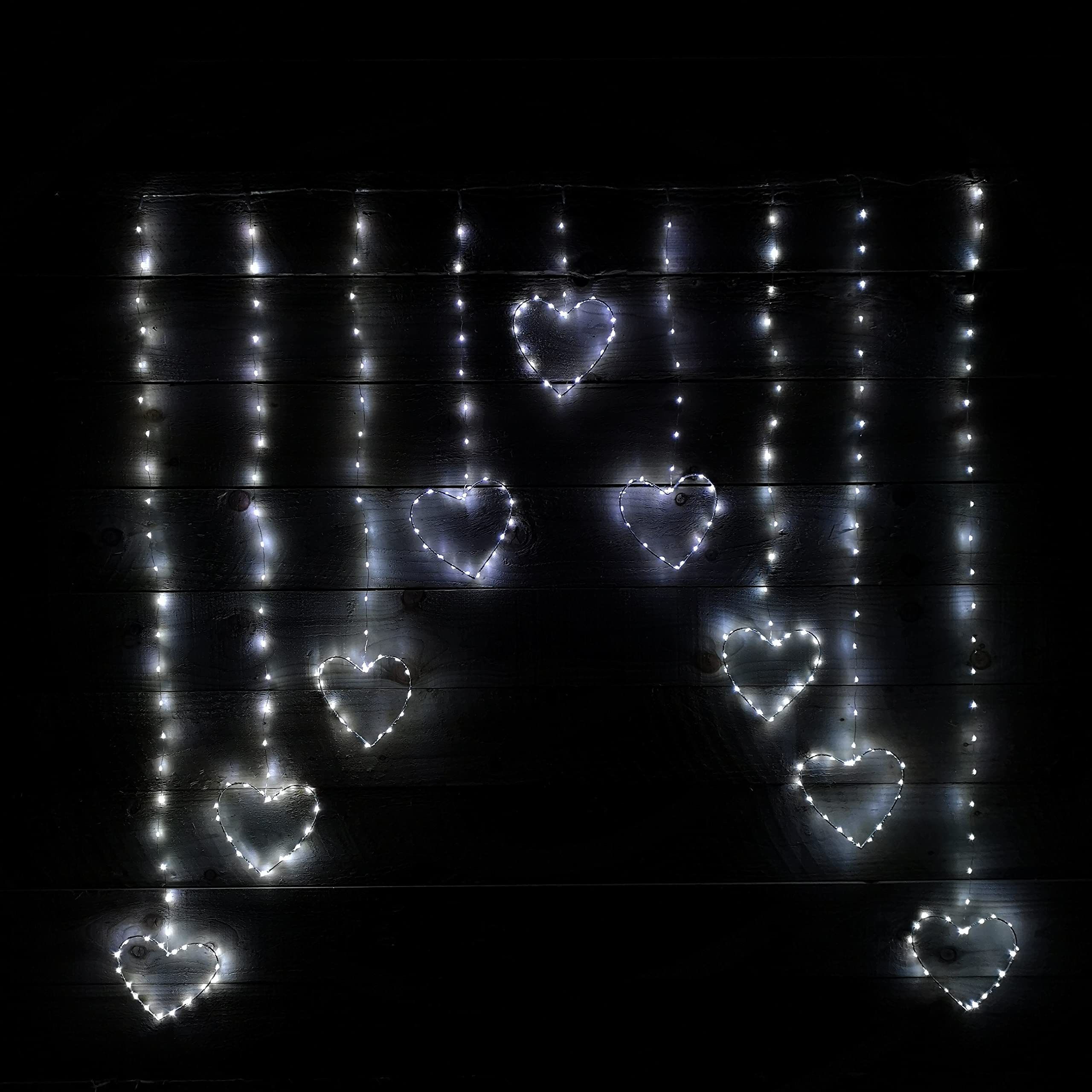Premier 1.2M Christmas Static Heart Led Pin Wire V Curtain Lights In Silver/White