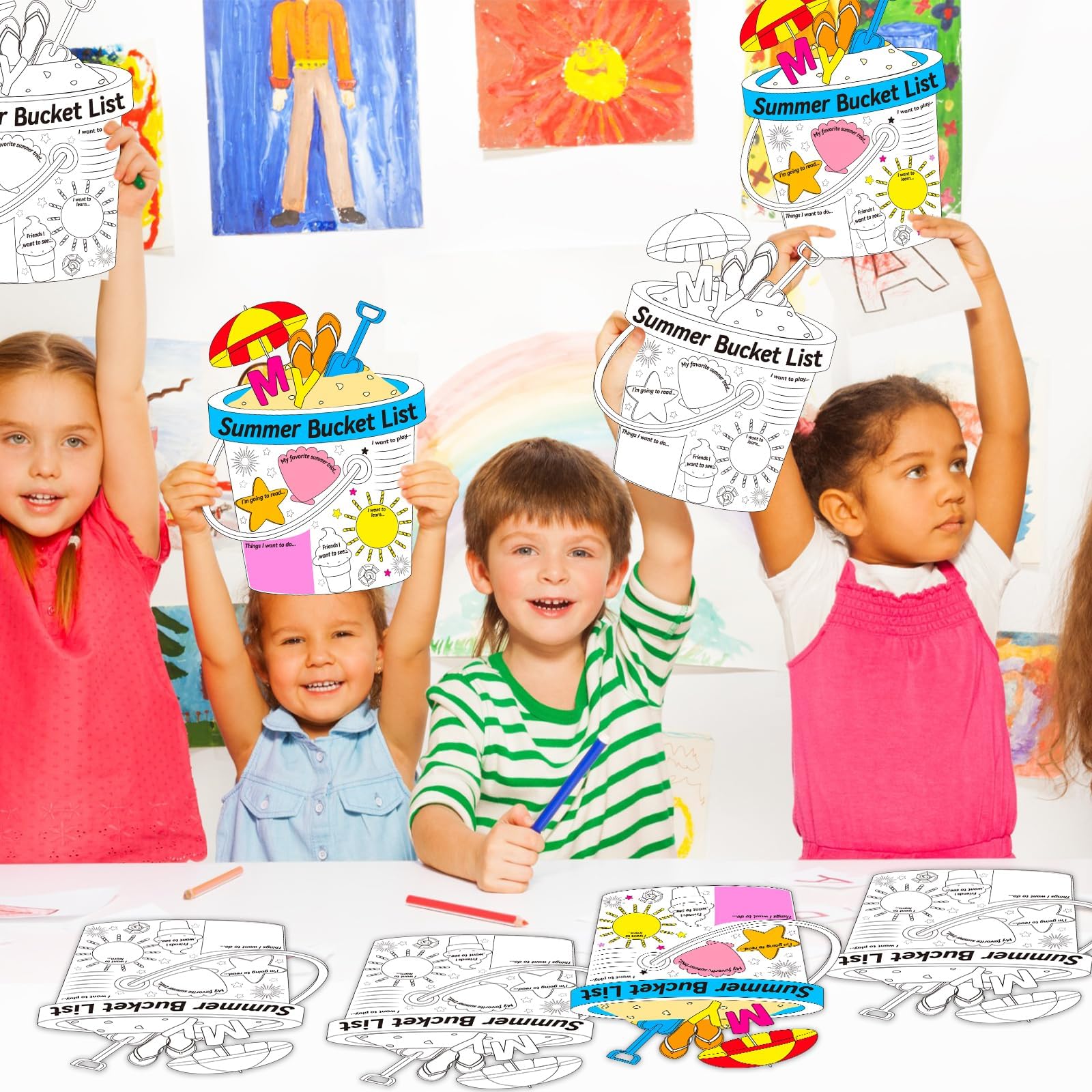 CHUNNIN 40 PCS Summer Activity Poster for Kids & Classroom, Unframed Round Cartoon Wall Art, Summer Bucket List Activity Poster for Camp, Elementary School, Birthday Parties - Image 7