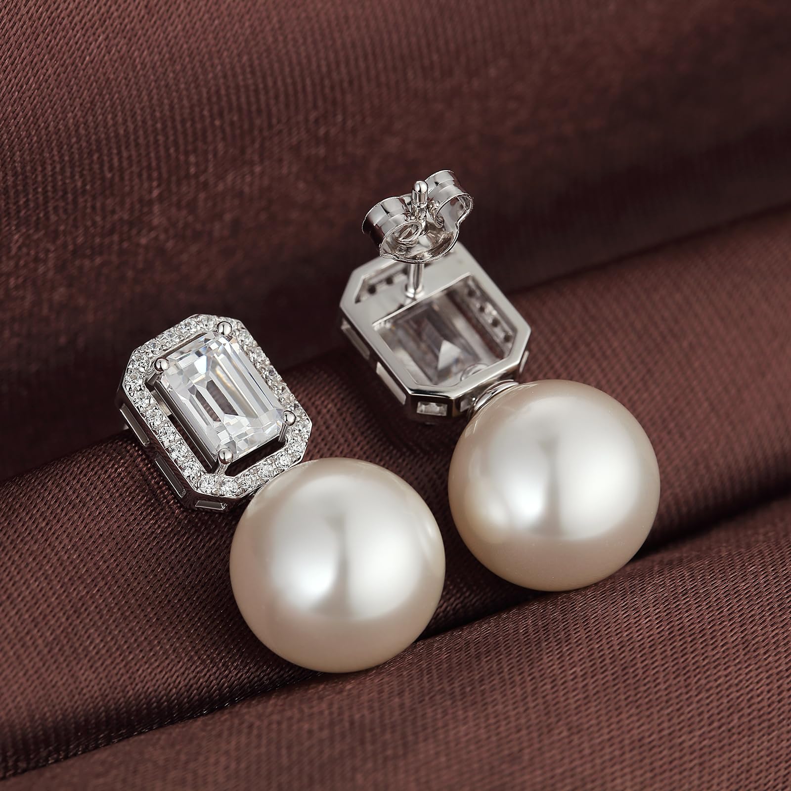 Oro Blanco 18K Plateó Pendientes Perlas de Plata 925 Cuentas de Pendiente Gota para Las Mujeres Blanco Agua Dulce Pendientes Joyería