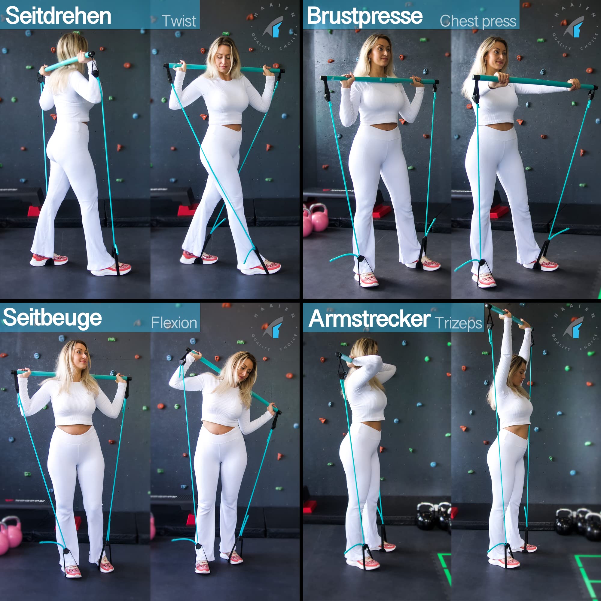 HAAIEN Barre de Pilates avec Bandes rsistance Appareil Fitness Multifonction pour la Maison Sport Un entranement Efficace Tout Le Corps Home Gym Training Les Femmes et Hommes Bleu