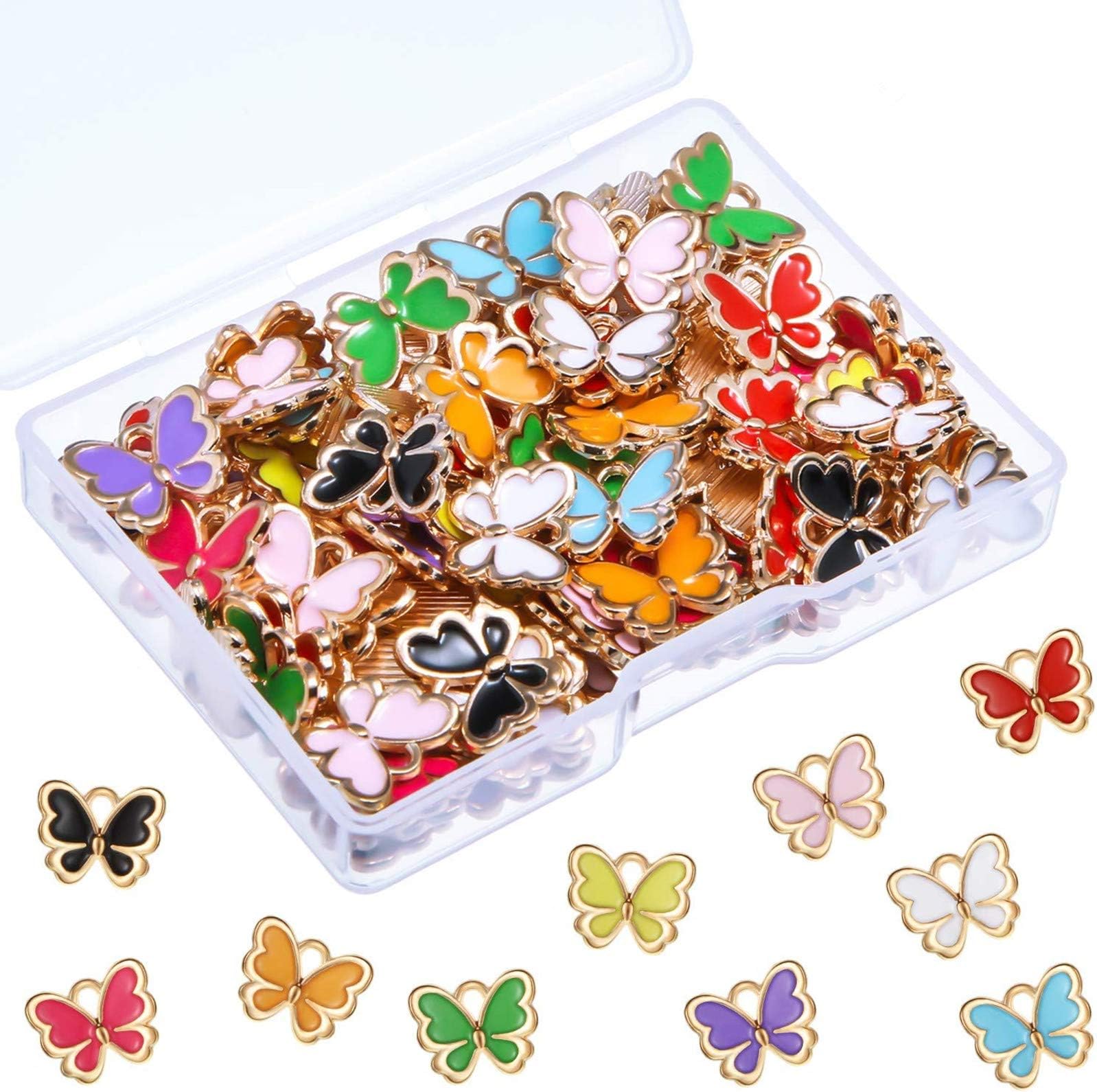 Hicarer 100 Pcs Colorful Butterfly Charms for Jewelry Making