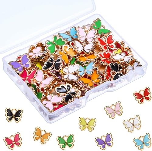 Hicarer 100 Pieces Colorful Butterfly Charms for Jewelry Making Alloy Pendant Jewelry Butterfly Charm for Necklaces Bracelets Earrings DIY Supplies