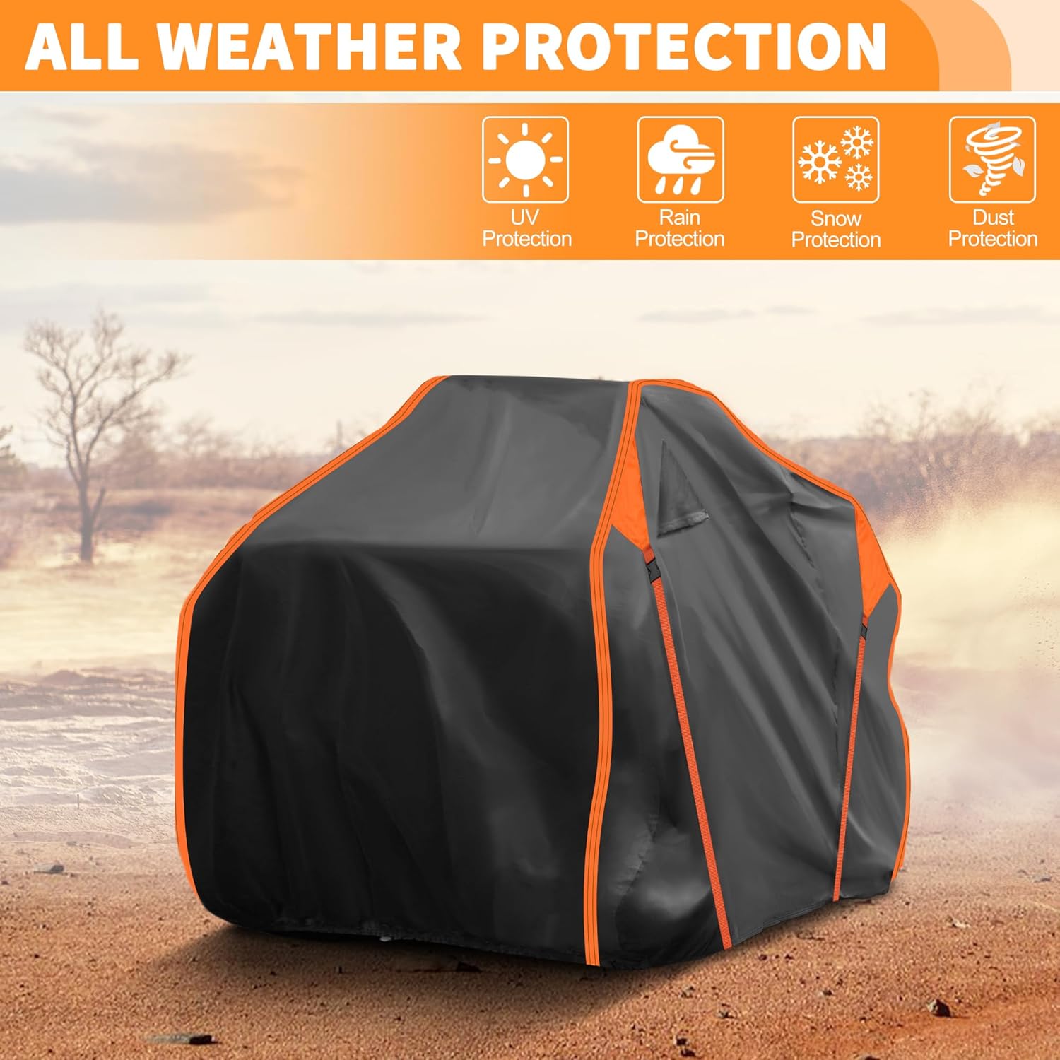 ATV Cover for Can-am Outlander 500 2WD Waterproof 4 Wheelers Quad Cover Outdoor Sun Rain Storage Protection 210D-PU Black, Orange 86.61x48.03x49.61in