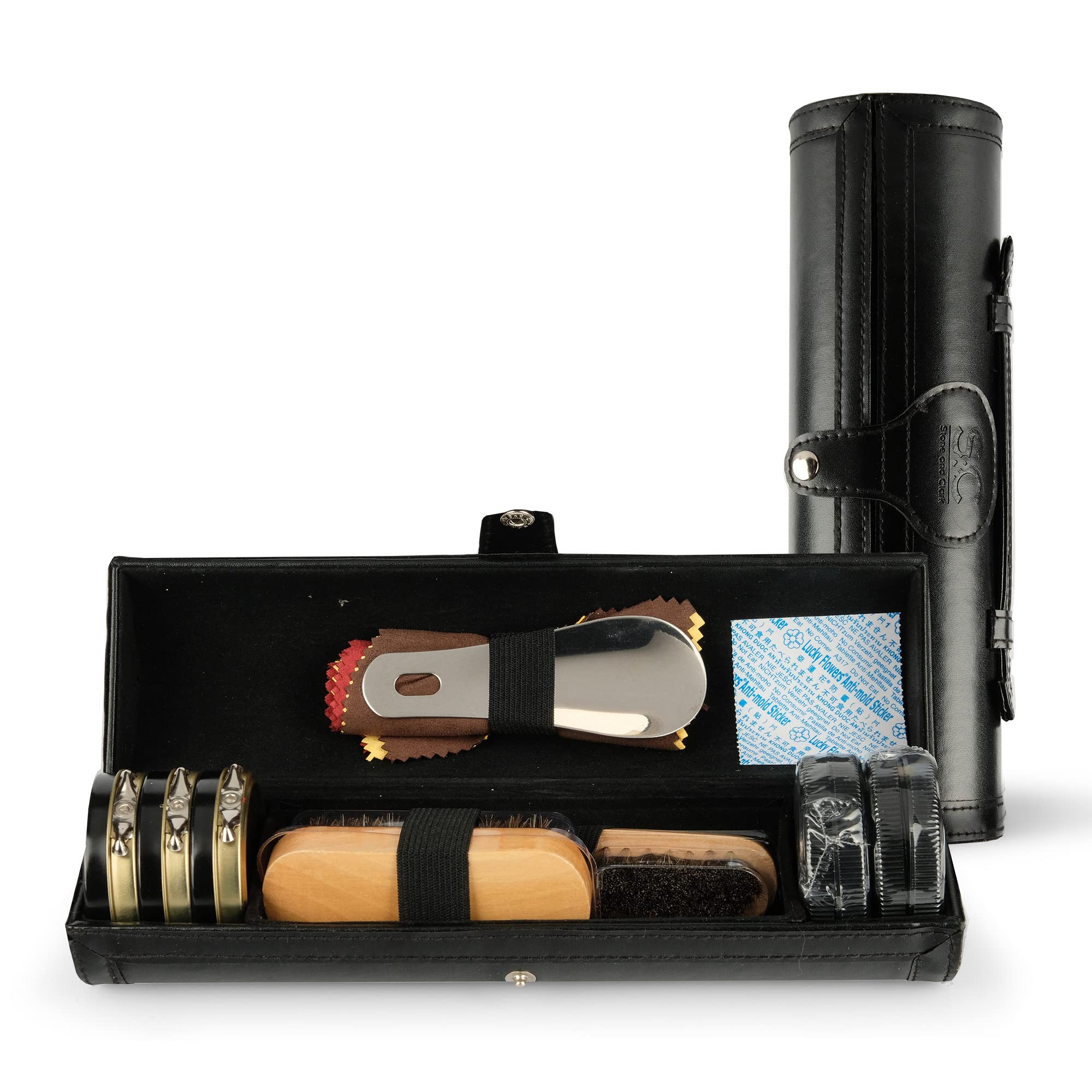 Stone & Clark Kit de cirage et d'entretien 12 pièces pour cuir avec cire marron, brosses à chaussures pour polissage
