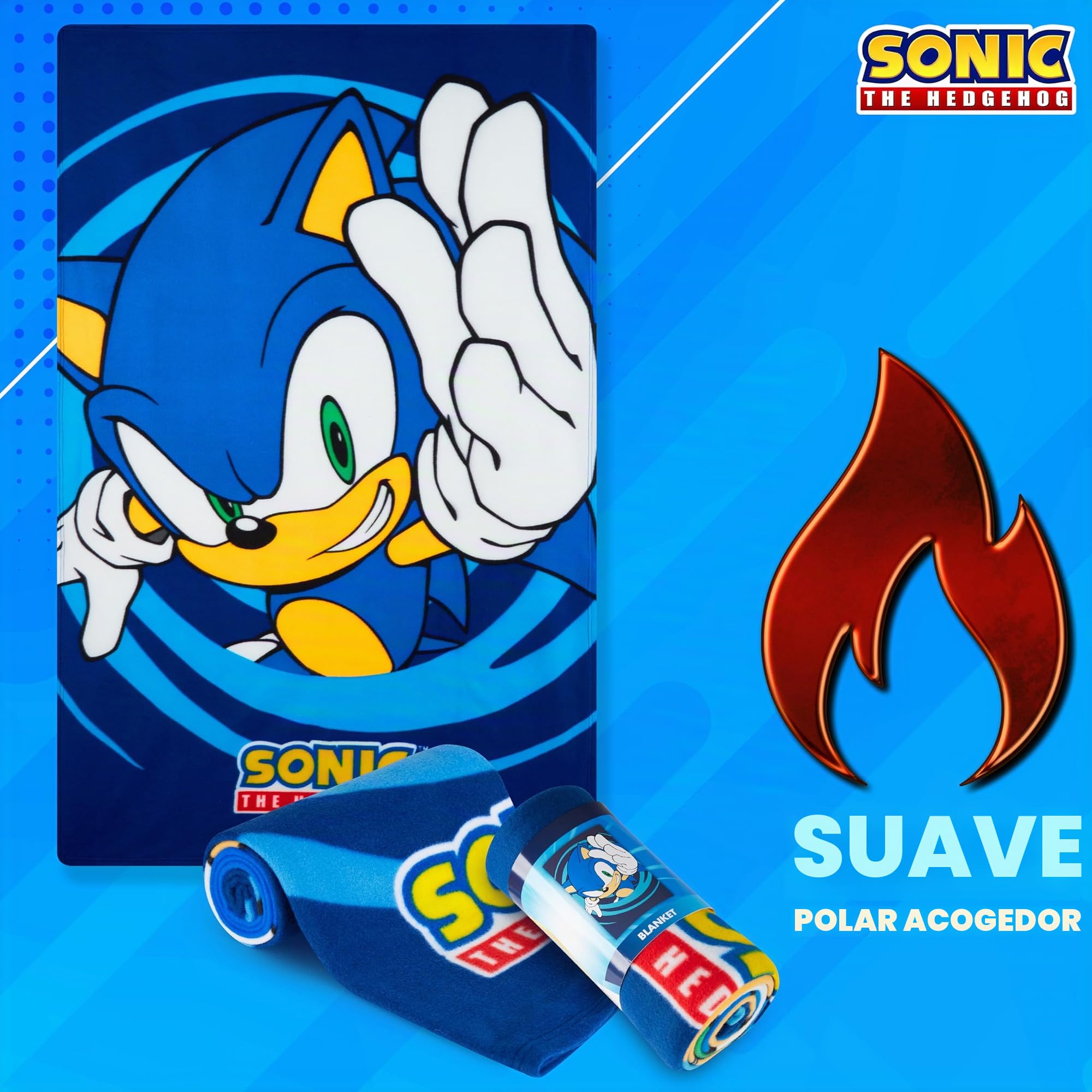 Get Trend Sonic The Hedgehog Manta Polar Infantil, Manta Suave para Cama y Sofá de 100 x 150 cm, Accesorio de Cama, Regalos Gamer
